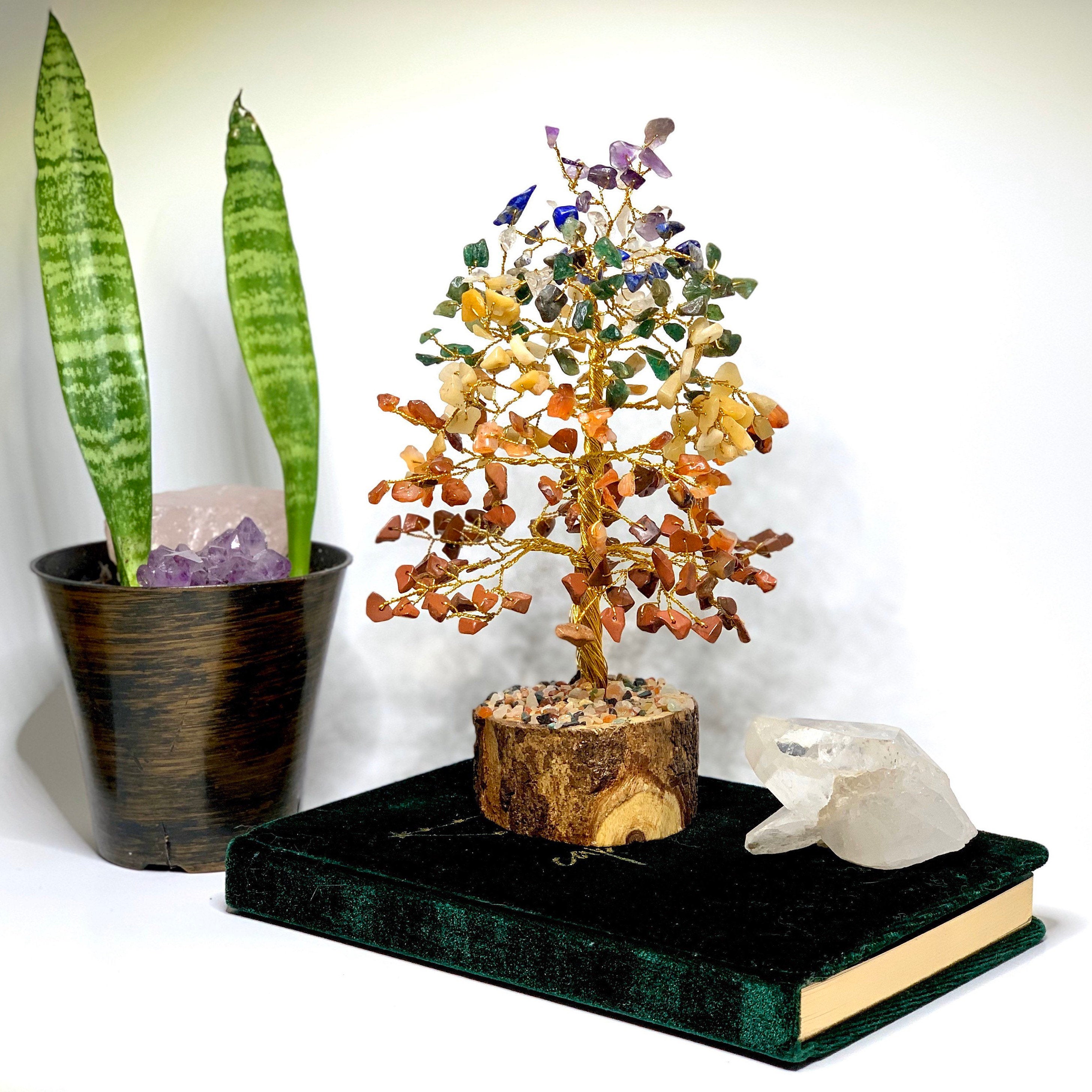 Chakra Gemstone Tree - Healing Crystal Tree with Wood Base