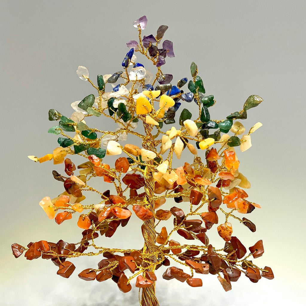 Chakra Gemstone Tree - Healing Crystal Tree with Wood Base