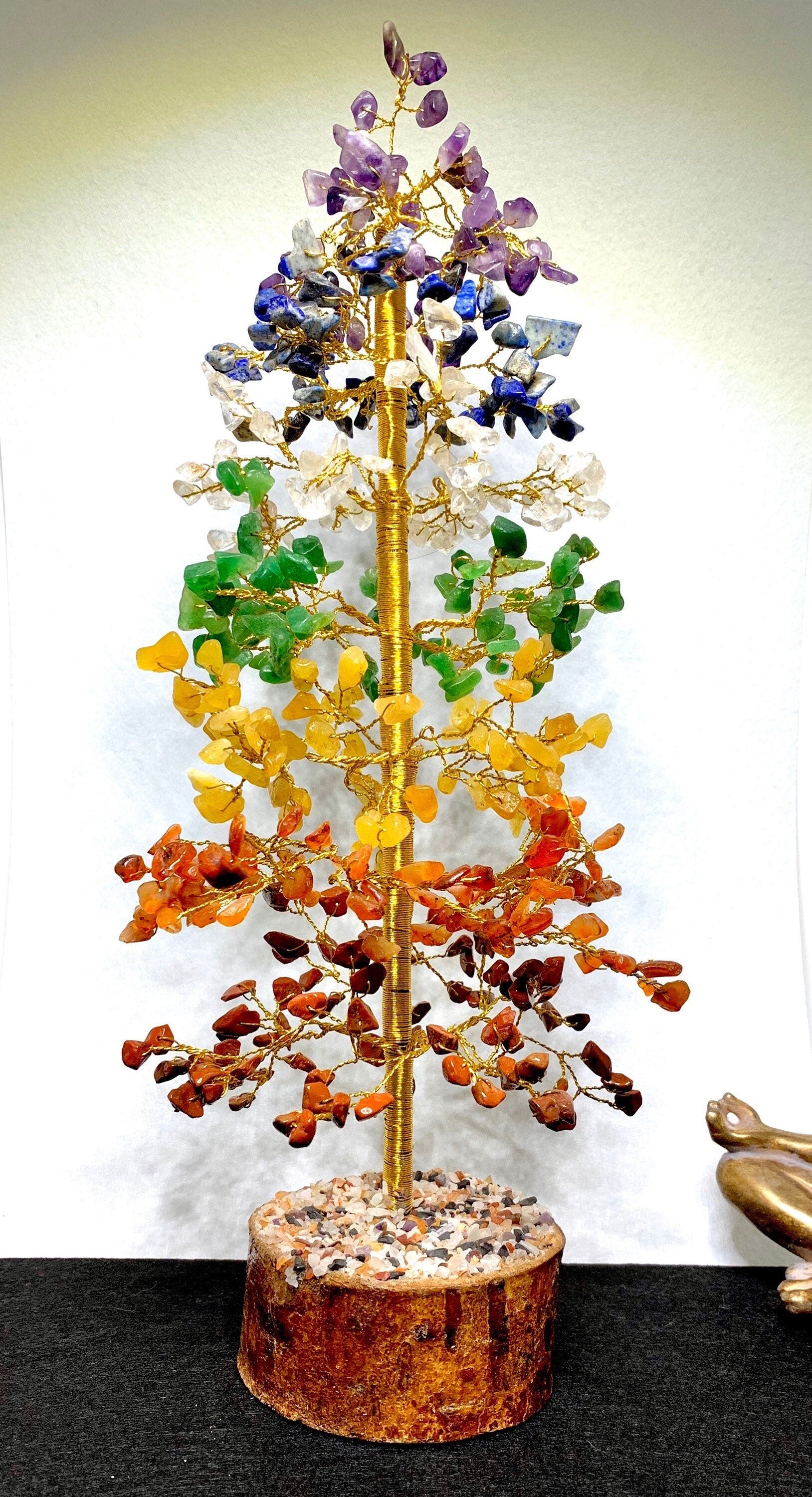 Chakra Gemstone Tree - Healing Crystal Tree with Wood Base