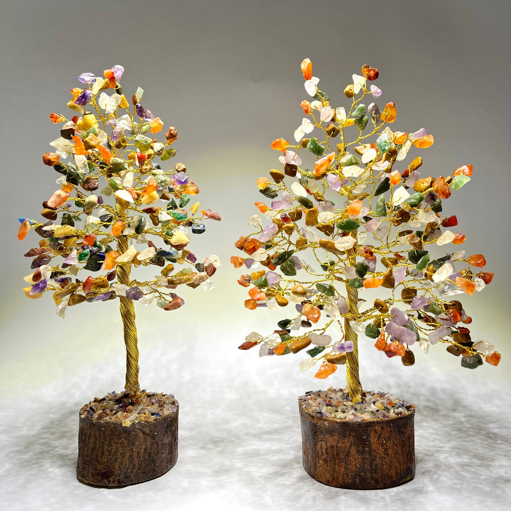 Mixed Gemstone Crystal Tree with Natural Wood Base