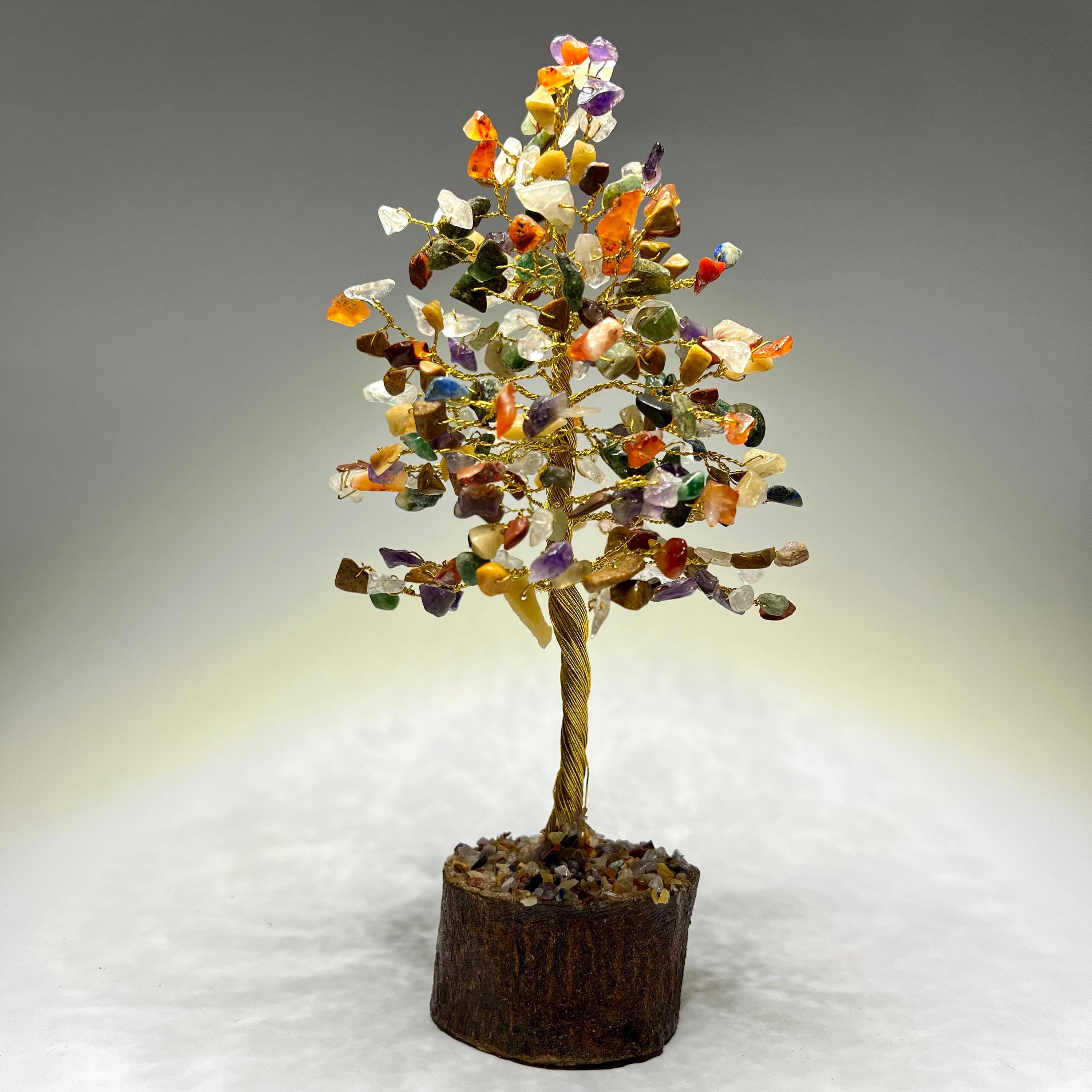 Mixed Gemstone Crystal Tree with Natural Wood Base