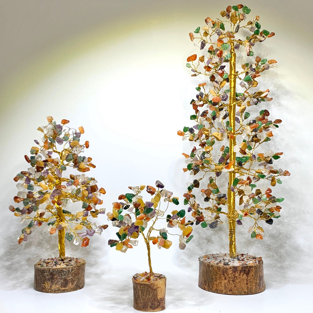 Mixed Gemstone Crystal Tree with Natural Wood Base