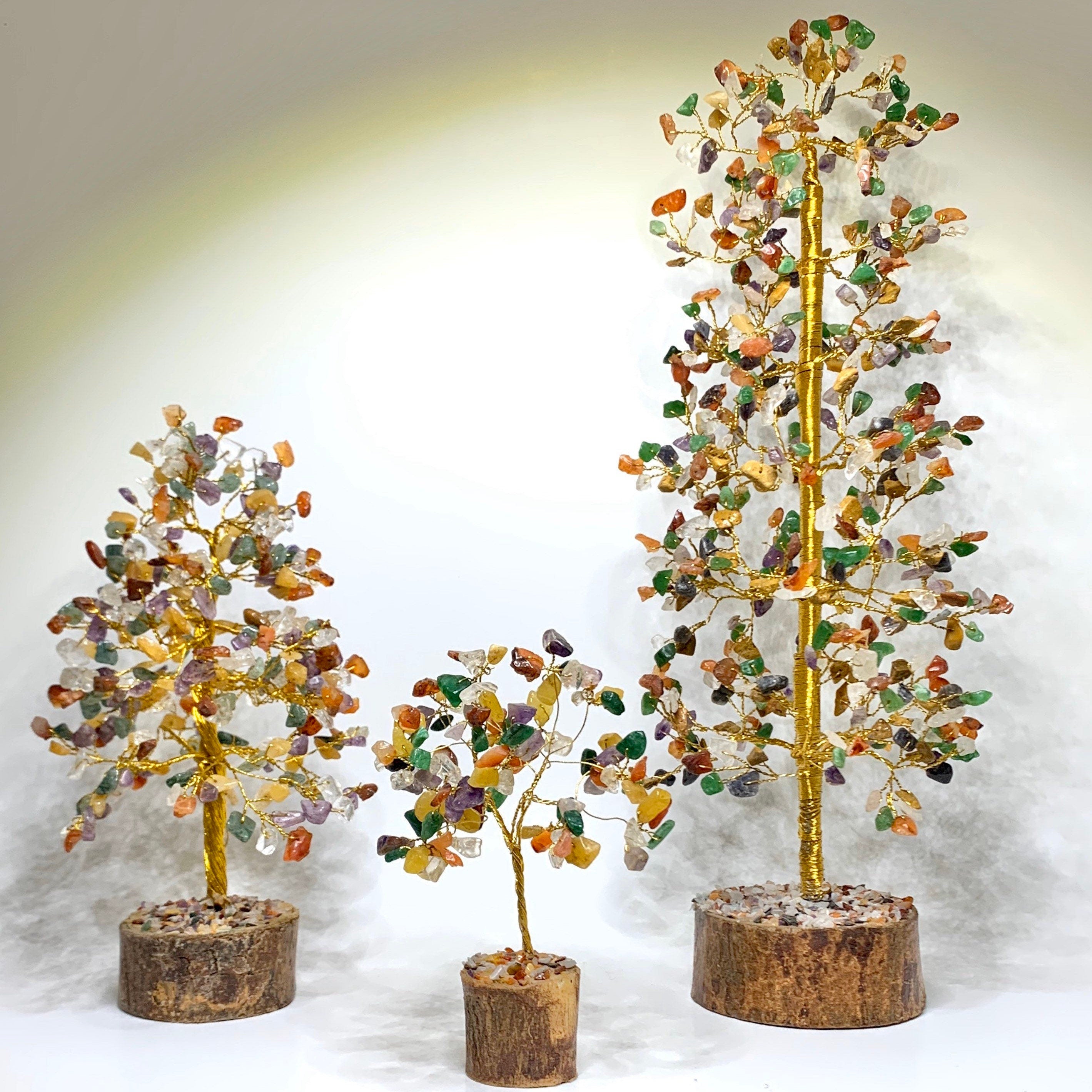 Mixed Gemstone Crystal Tree with Natural Wood Base