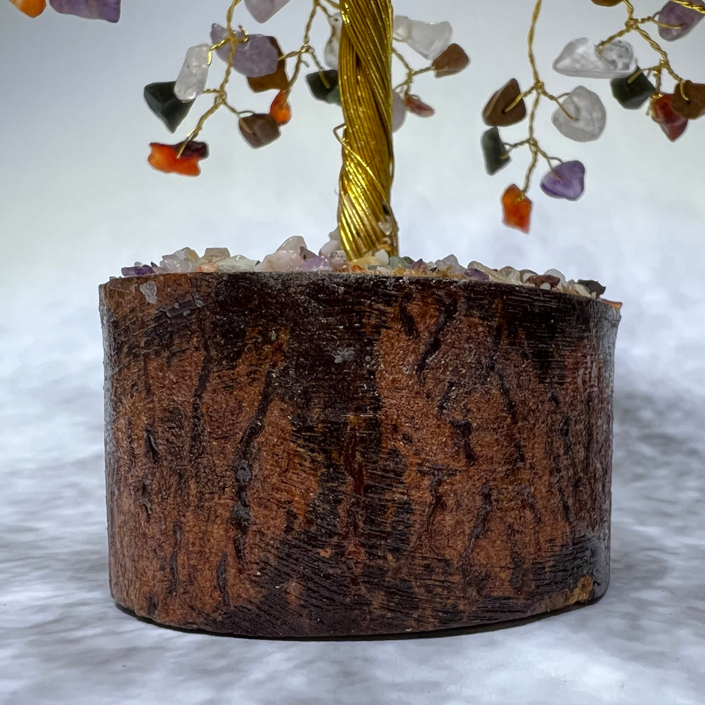 Mixed Gemstone Crystal Tree with Natural Wood Base