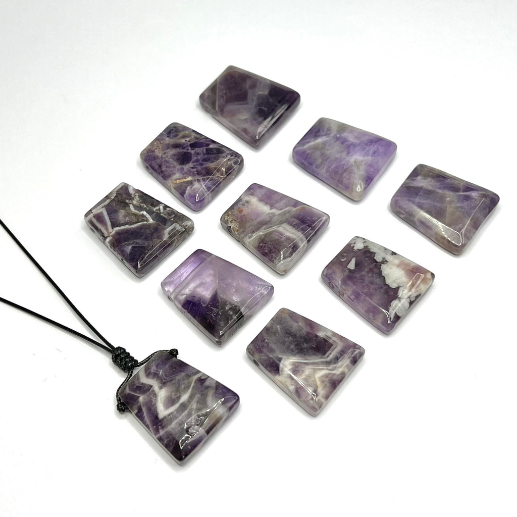 Chevron Amethyst Crystal Necklace: Banded Gemstone on Adjustable Black Cord