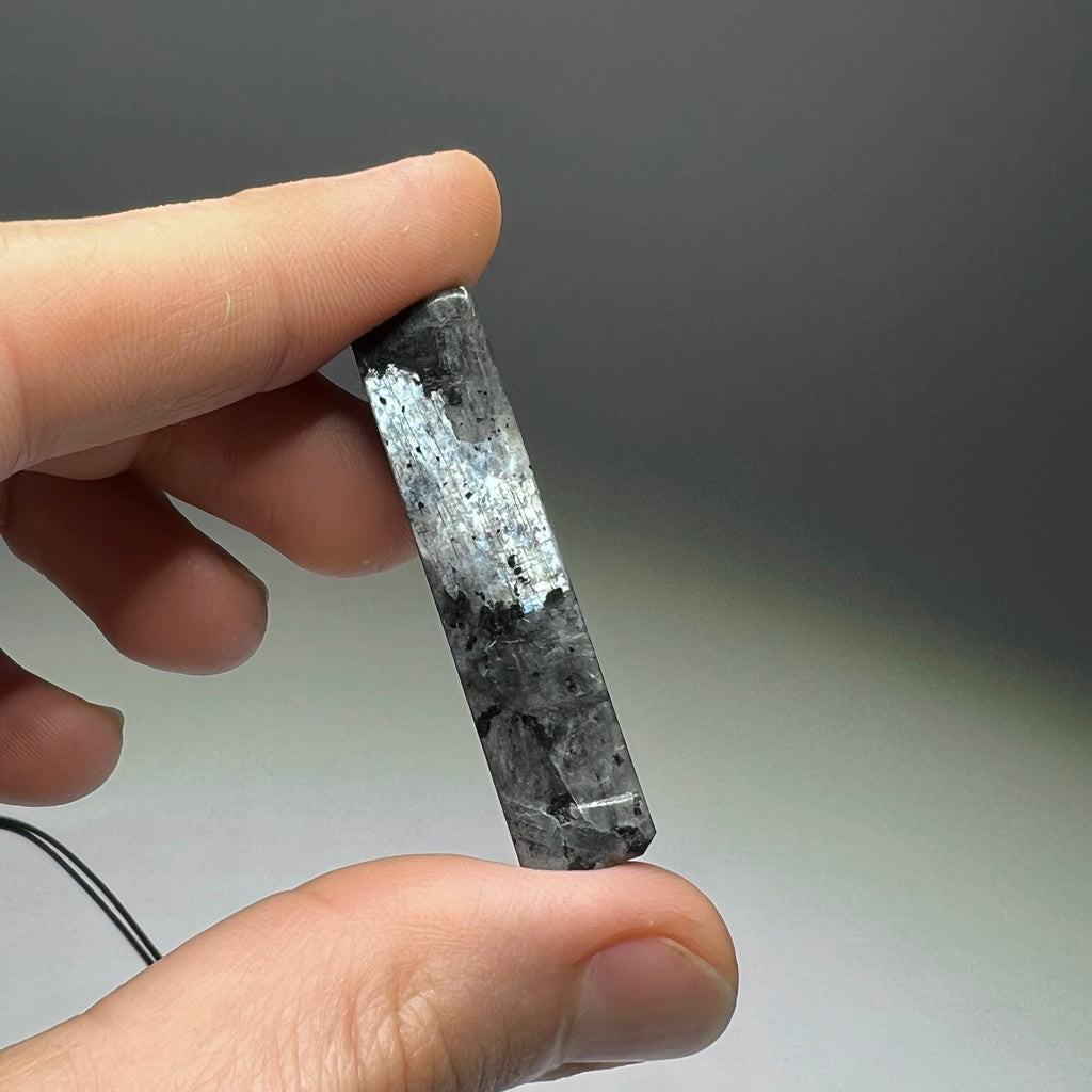 Handmade Larvikite Rectangle Pendant Necklace: Adjustable Cord