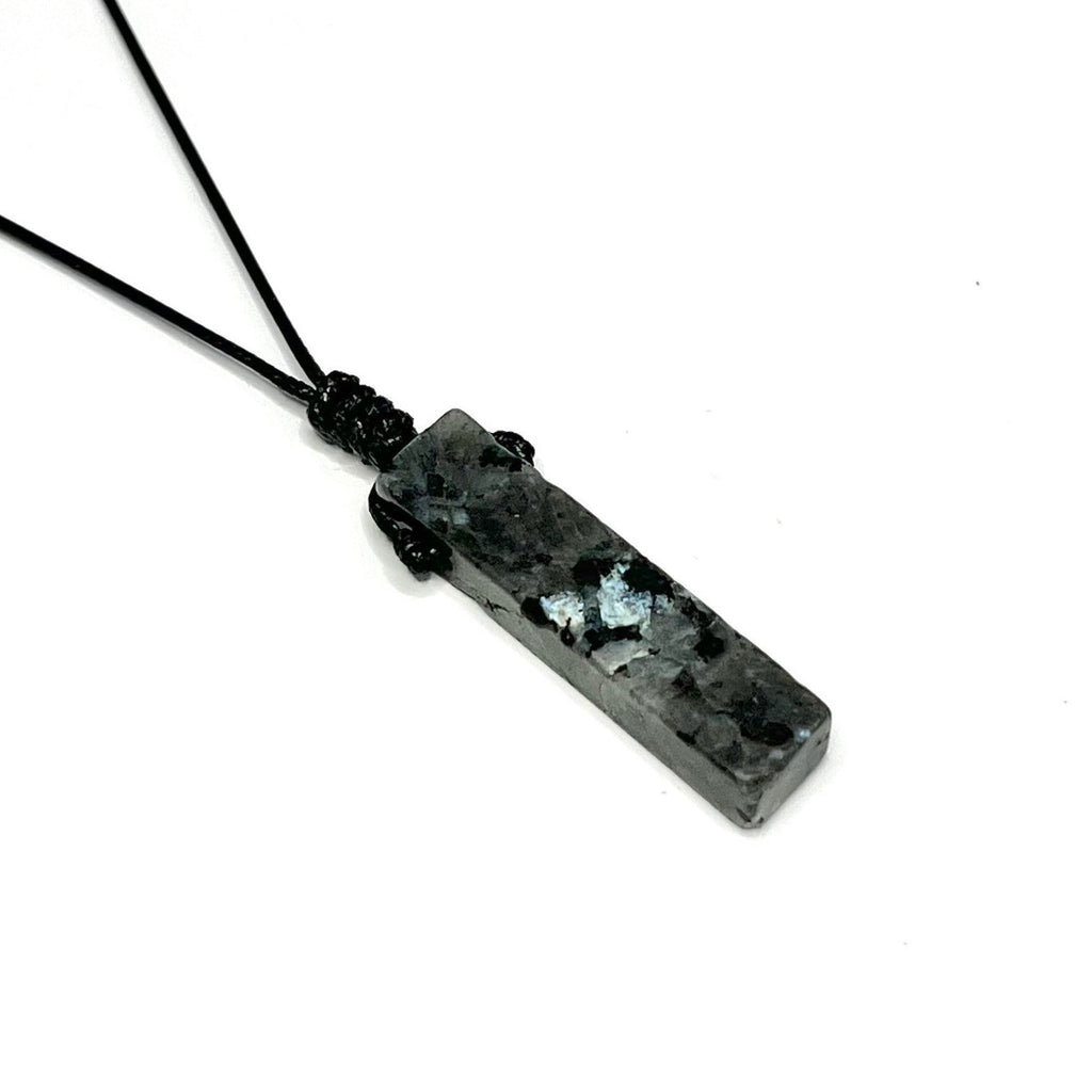 Handmade Larvikite Rectangle Pendant Necklace: Adjustable Cord