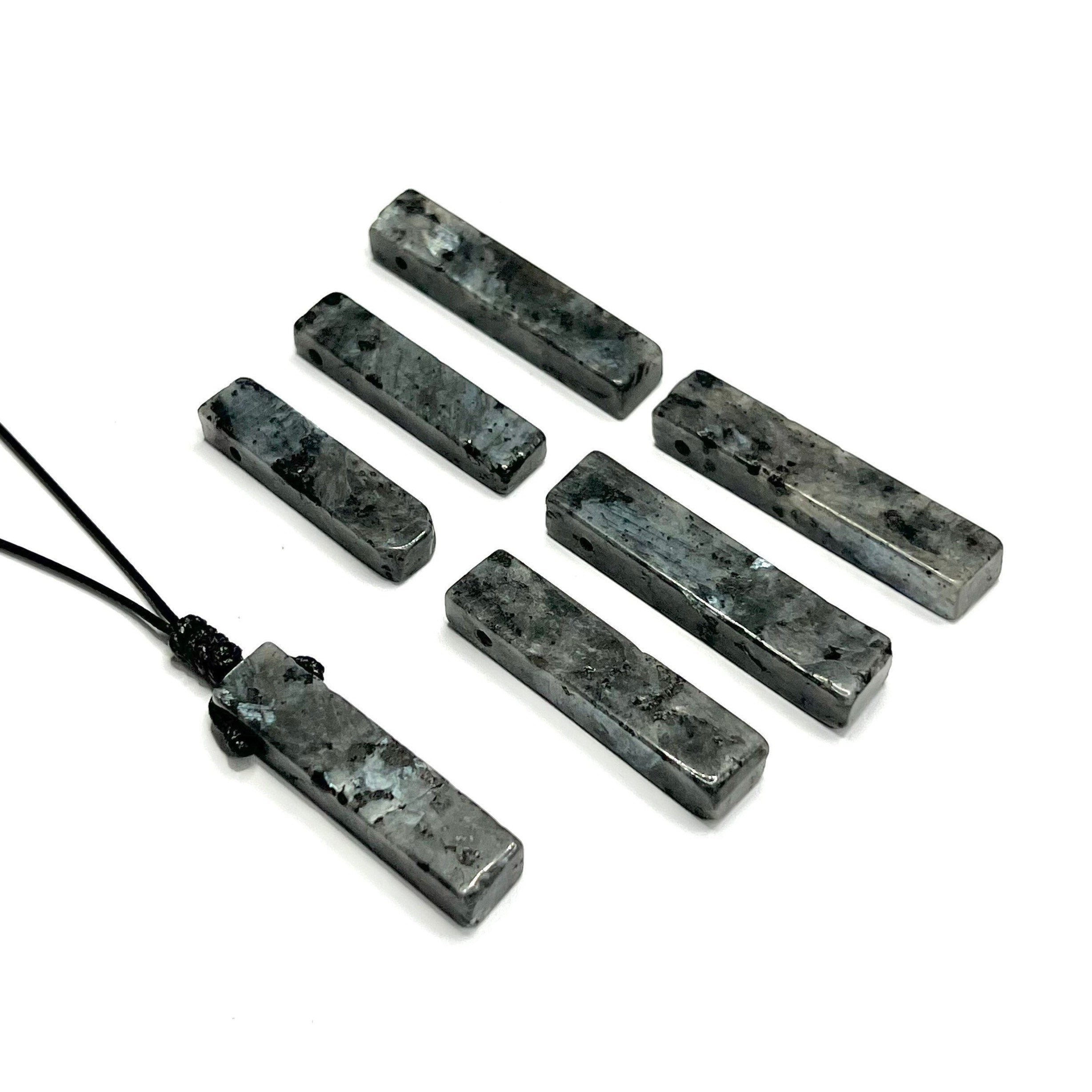 Handmade Larvikite Rectangle Pendant Necklace: Adjustable Cord