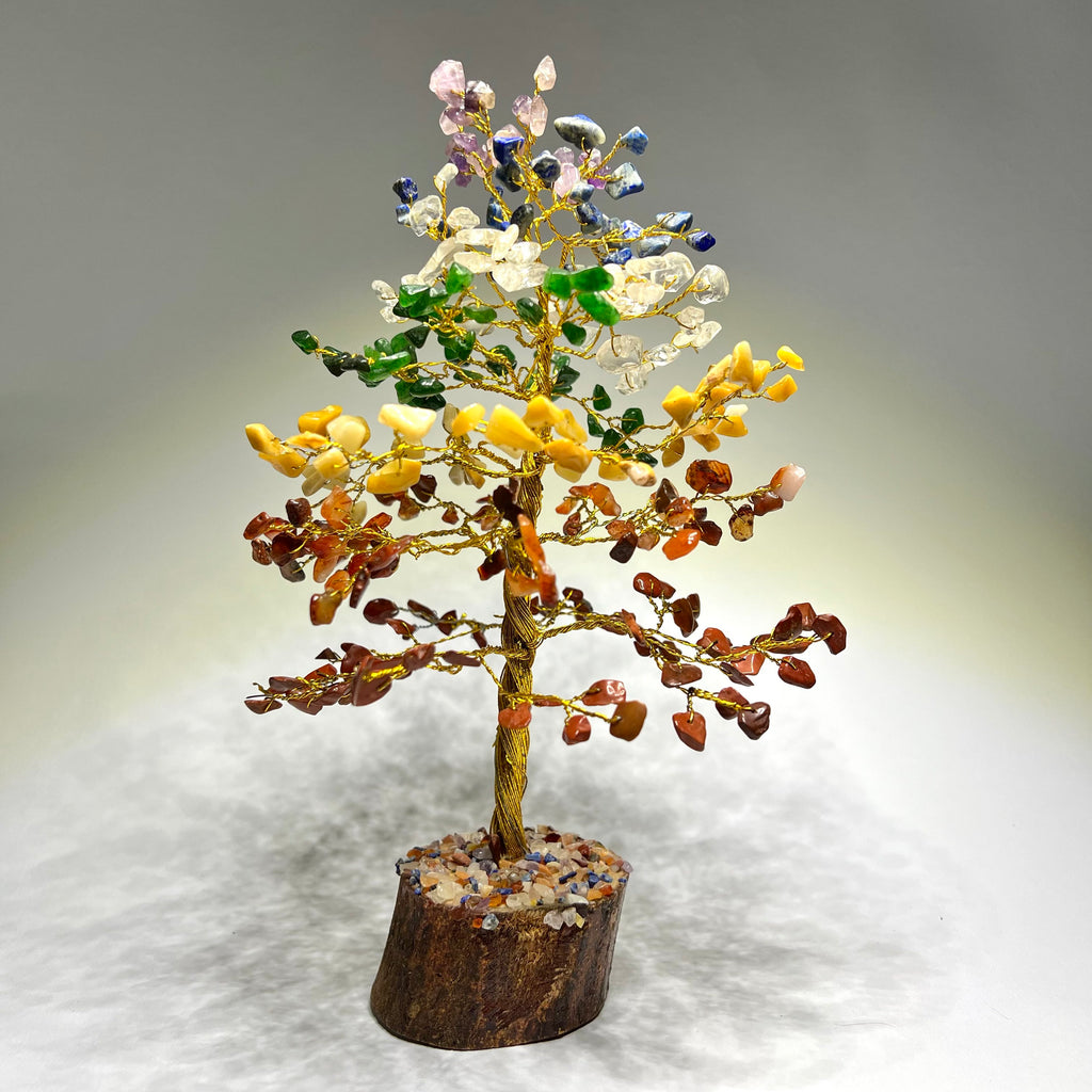 Chakra Gemstone Tree - Healing Crystal Tree with Wood Base