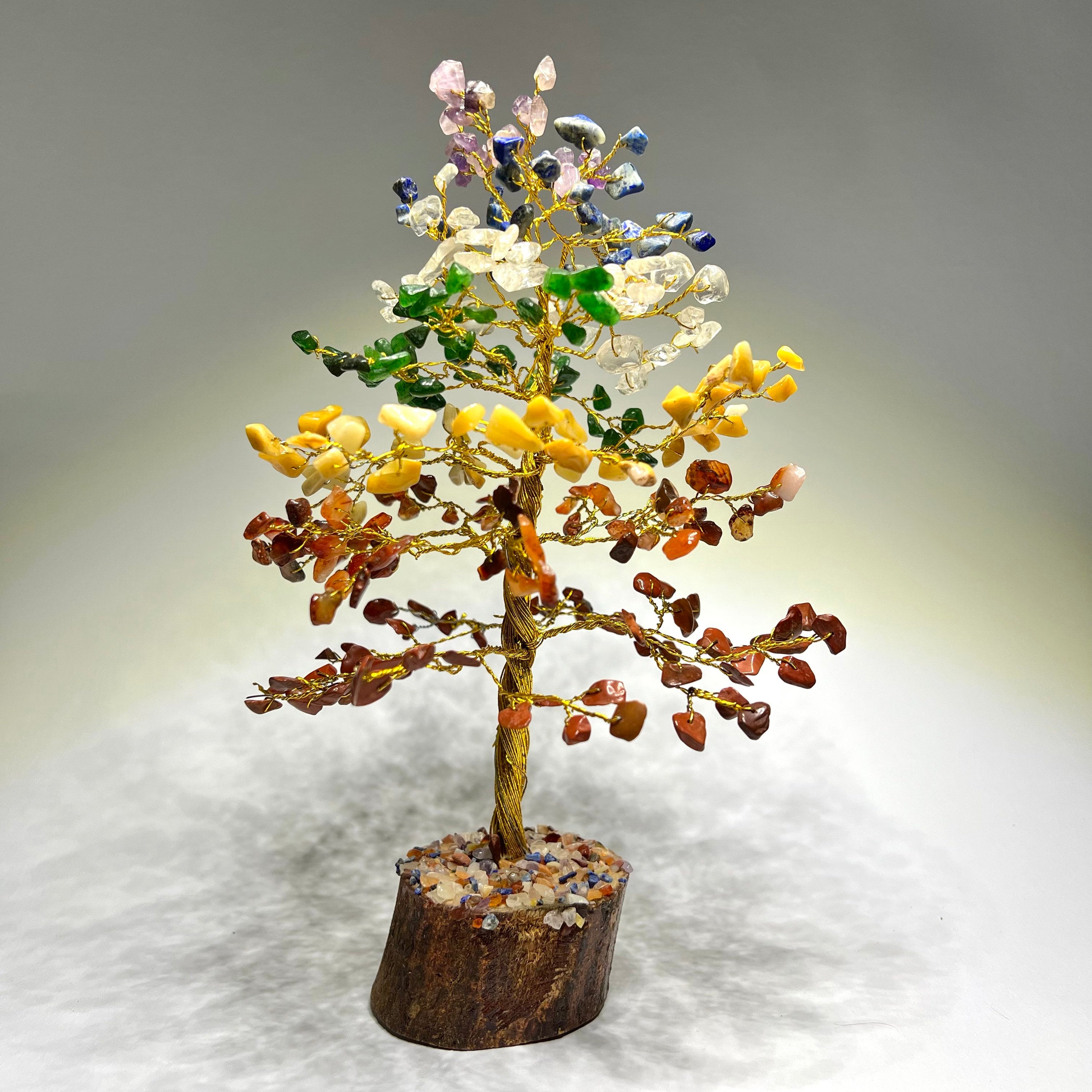Chakra Gemstone Tree - Healing Crystal Tree with Wood Base