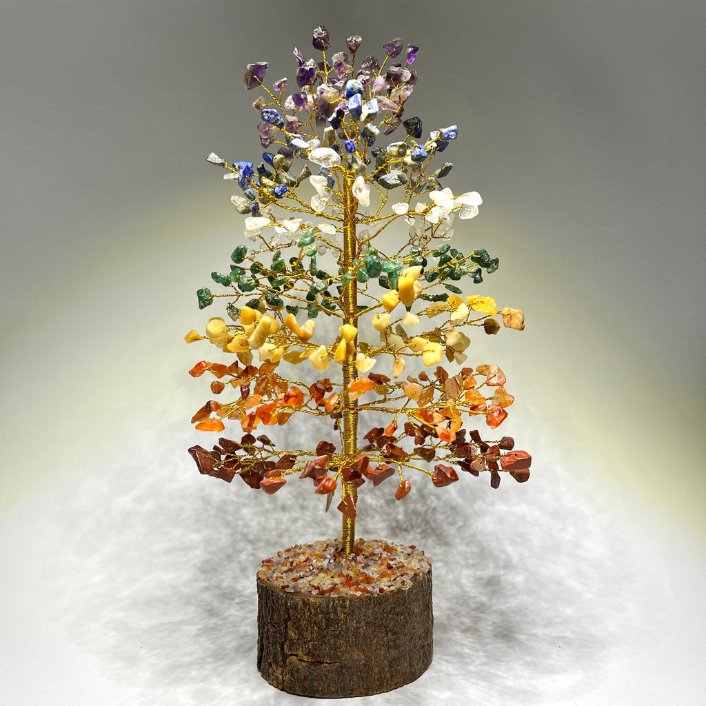 Chakra Gemstone Tree - Healing Crystal Tree with Wood Base