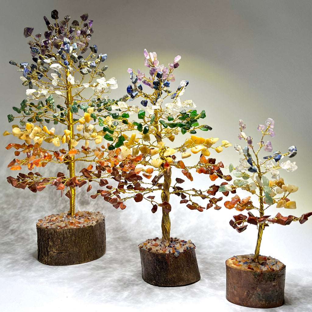 Chakra Gemstone Tree - Healing Crystal Tree with Wood Base