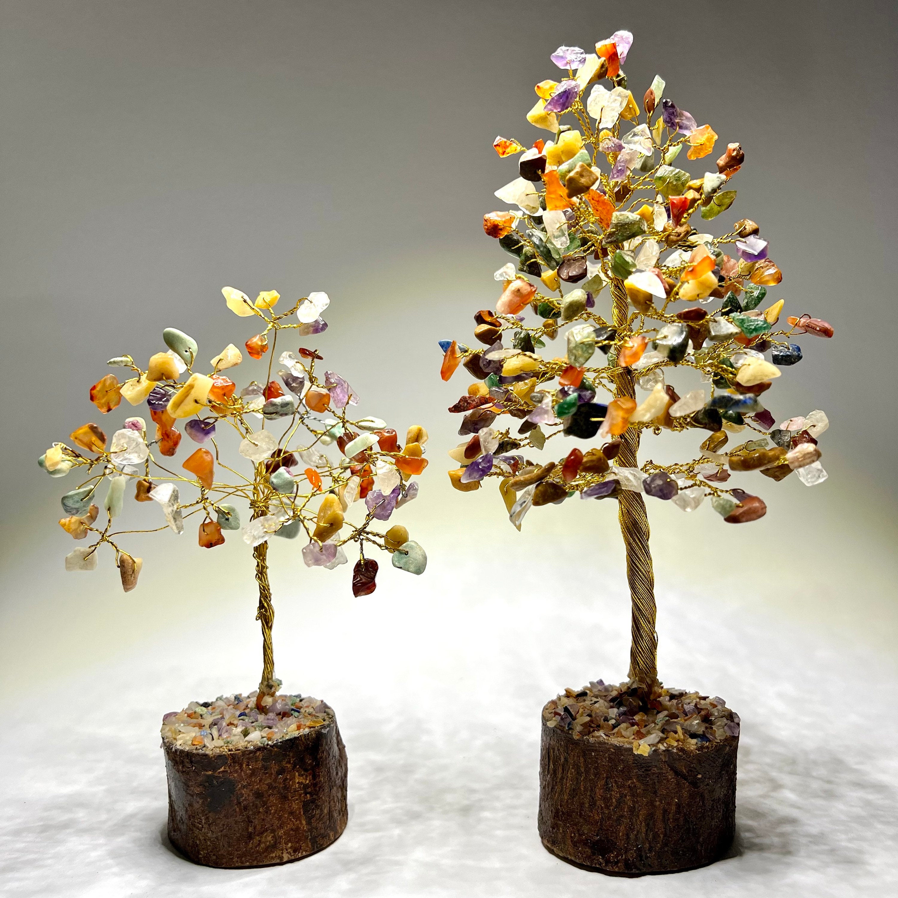 Mixed Gemstone Crystal Tree with Natural Wood Base