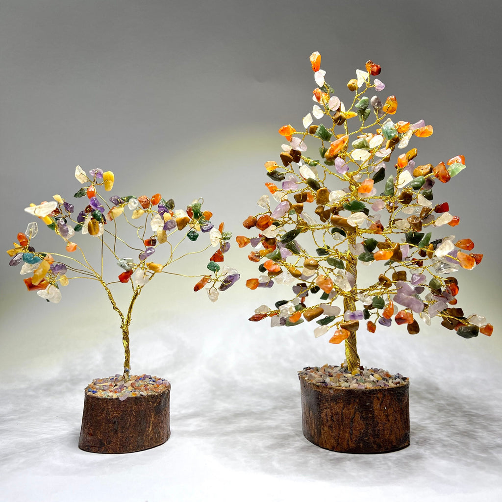 Mixed Gemstone Crystal Tree with Natural Wood Base
