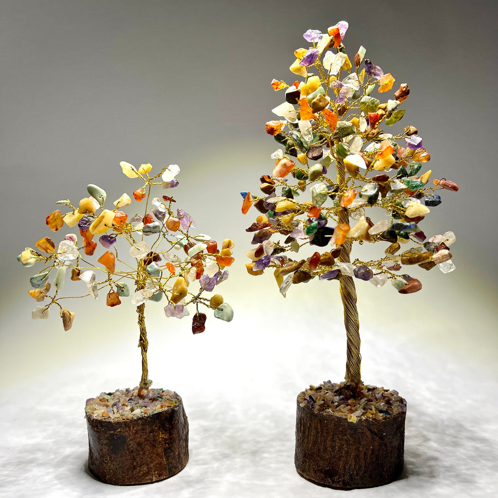Mixed Gemstone Crystal Tree with Natural Wood Base