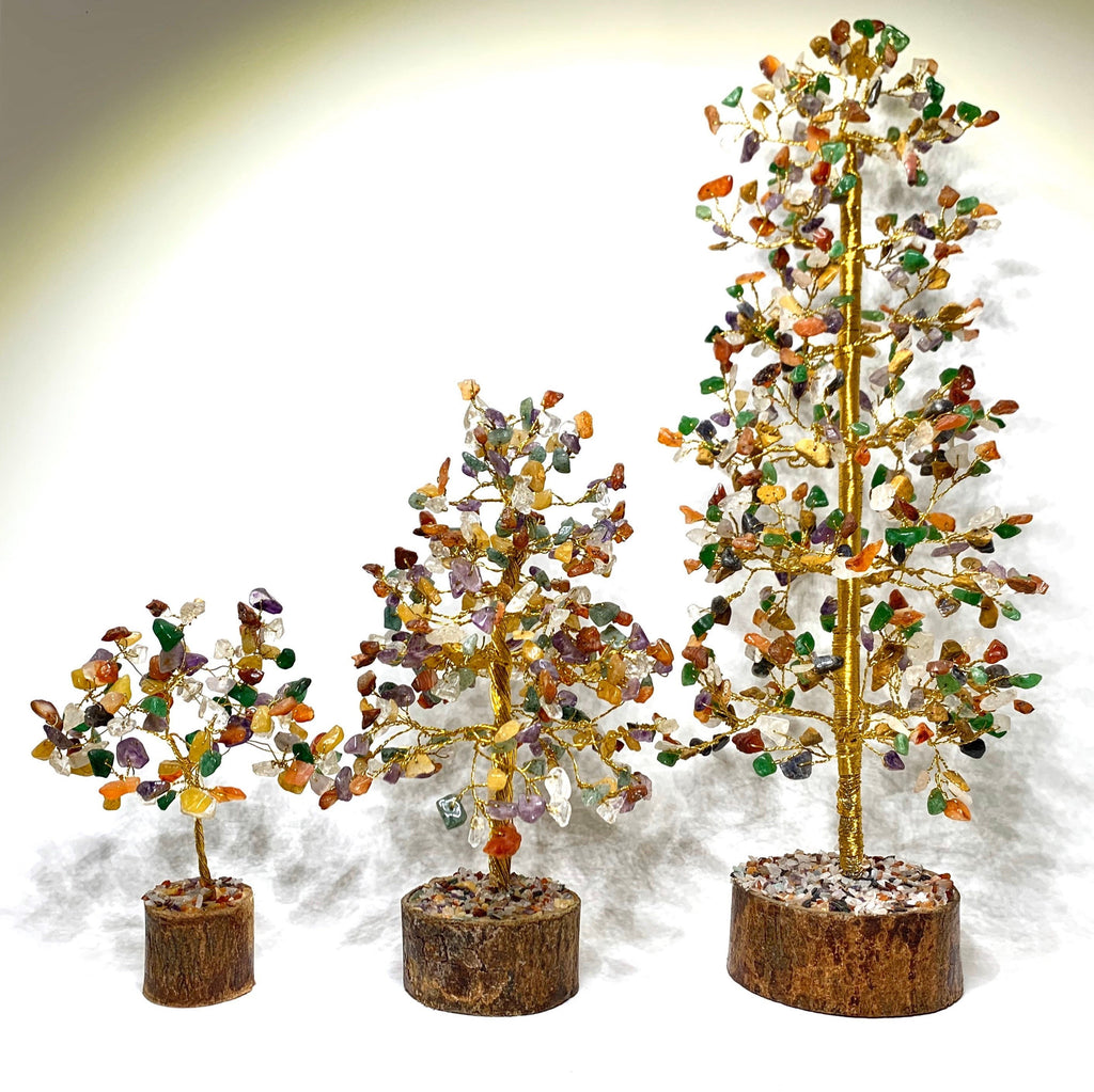 Mixed Gemstone Crystal Tree with Natural Wood Base