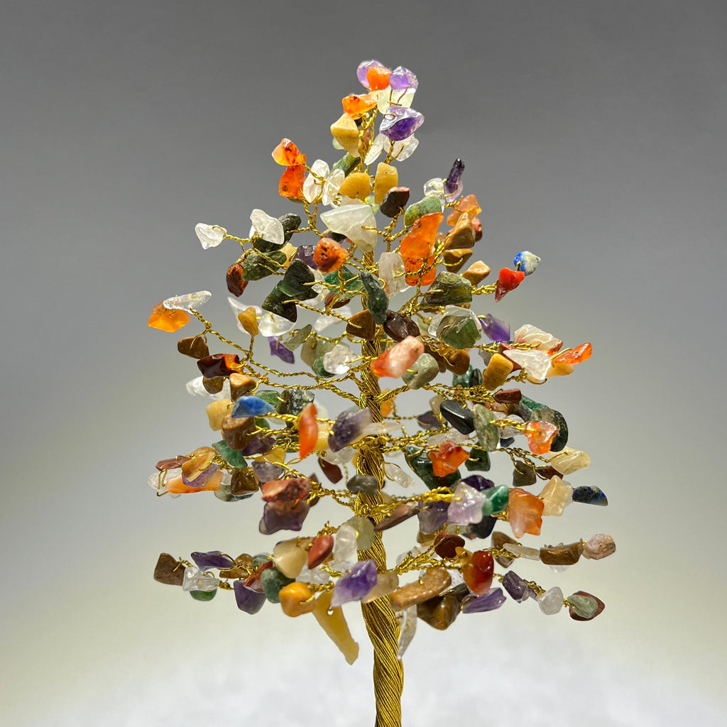 Mixed Gemstone Crystal Tree with Natural Wood Base