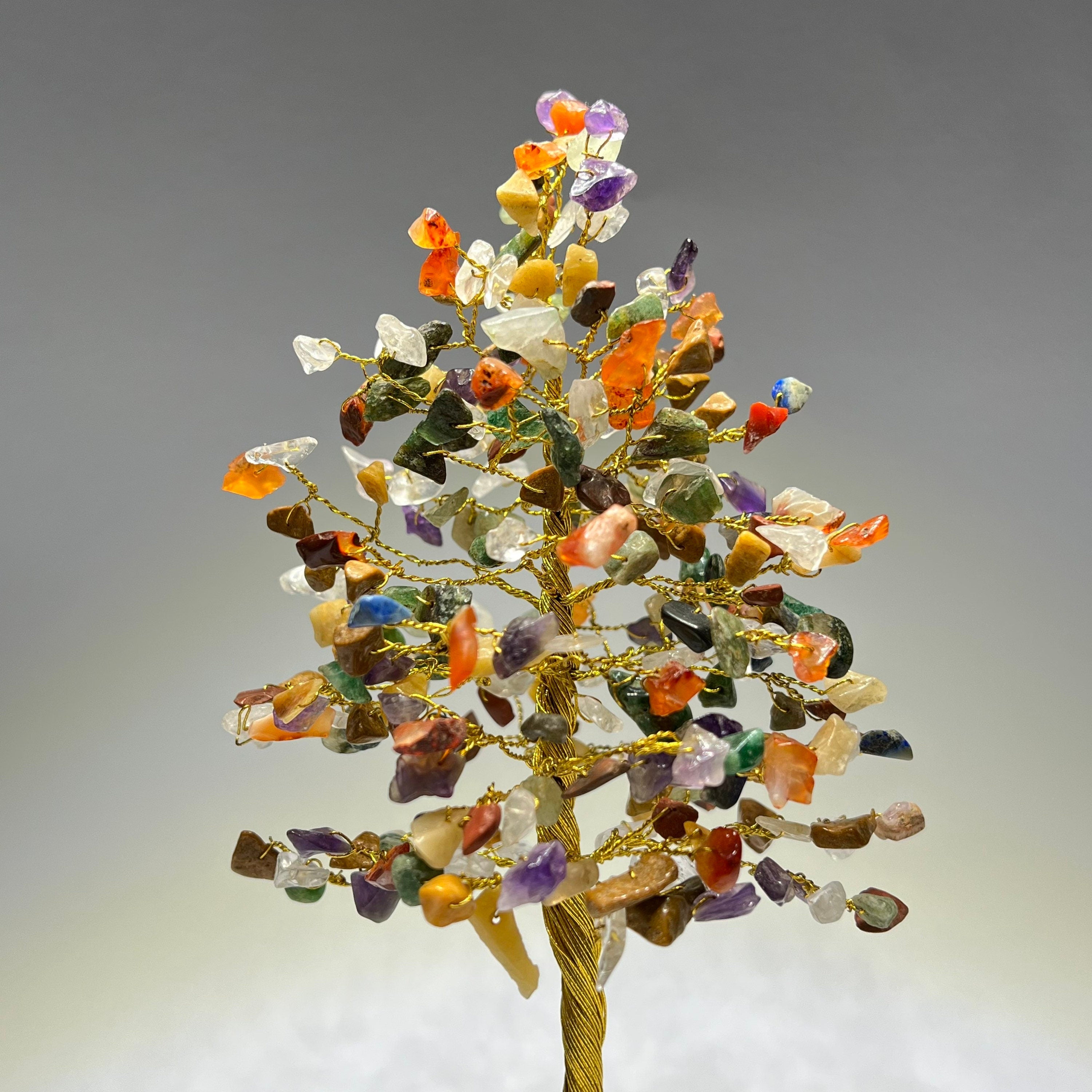 Mixed Gemstone Crystal Tree with Natural Wood Base