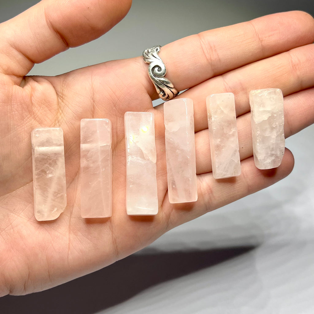 Rose Quartz Pendant Necklace: Rectangle Crystal on Adjustable Black Cord