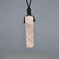 Rose Quartz Pendant Necklace: Rectangle Crystal on Adjustable Black Cord