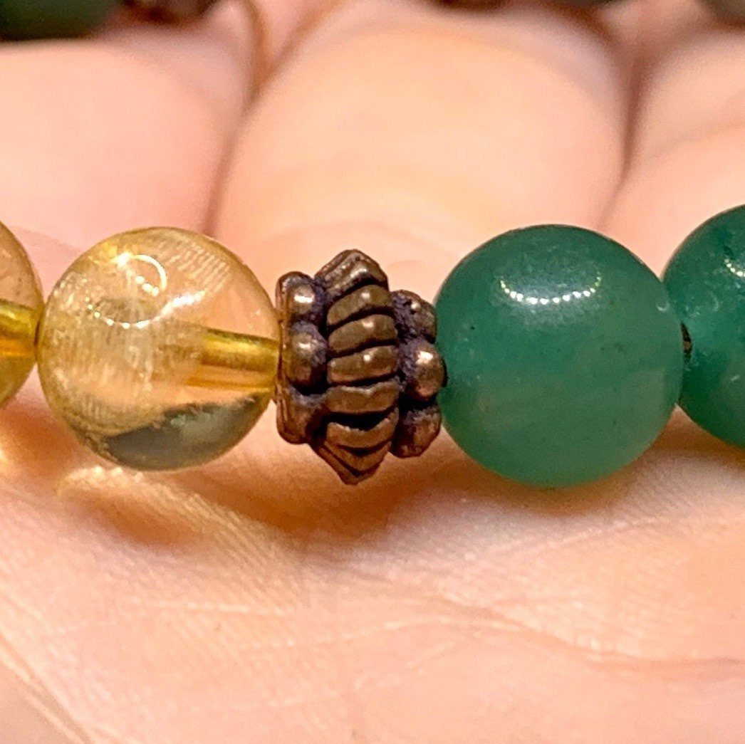 Abundance Bracelet - Citrine Pyrite Jade Green Aventurine 8mm Bead, Copper Spacers