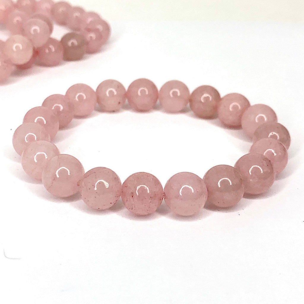 Rose Quartz Crystal Bracelet: 8mm Gemstone Beaded Stretch Bracelet