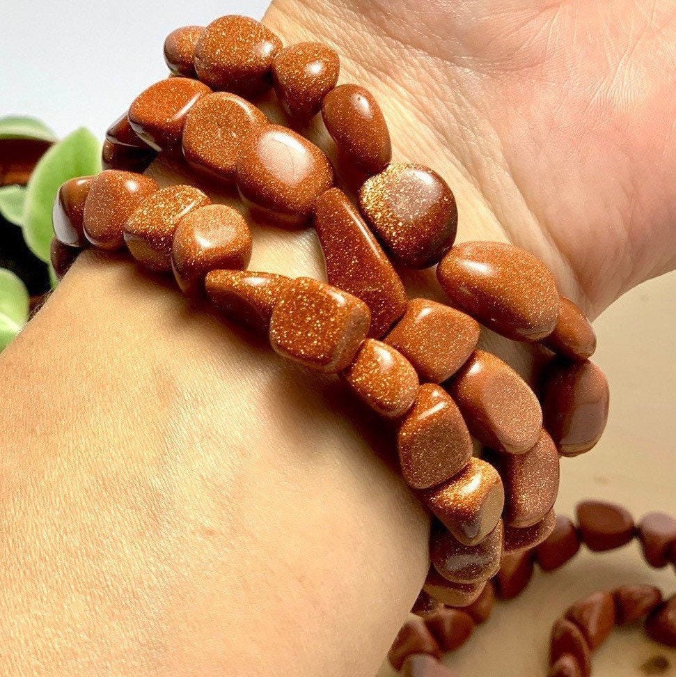 Goldstone Crystal Bracelet: Handmade Tumbled Stone Beaded Bracelet