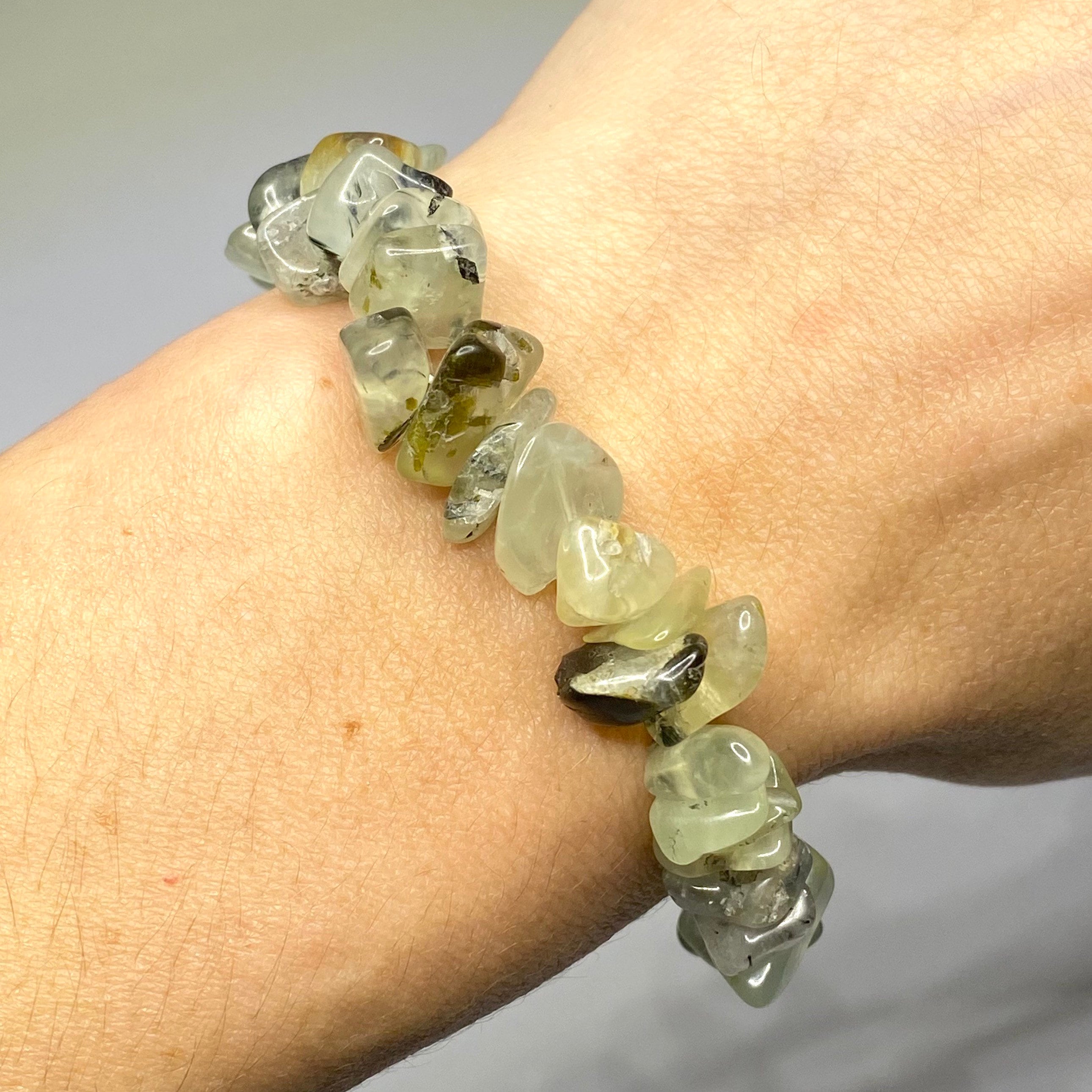 Prehnite Crystal Chip Bracelet: Handmade Gemstone Beaded Bracelet