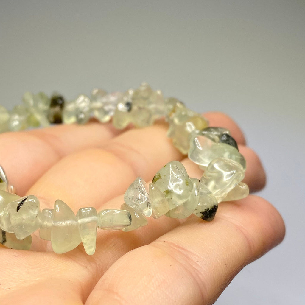 Prehnite Crystal Chip Bracelet: Handmade Gemstone Beaded Bracelet