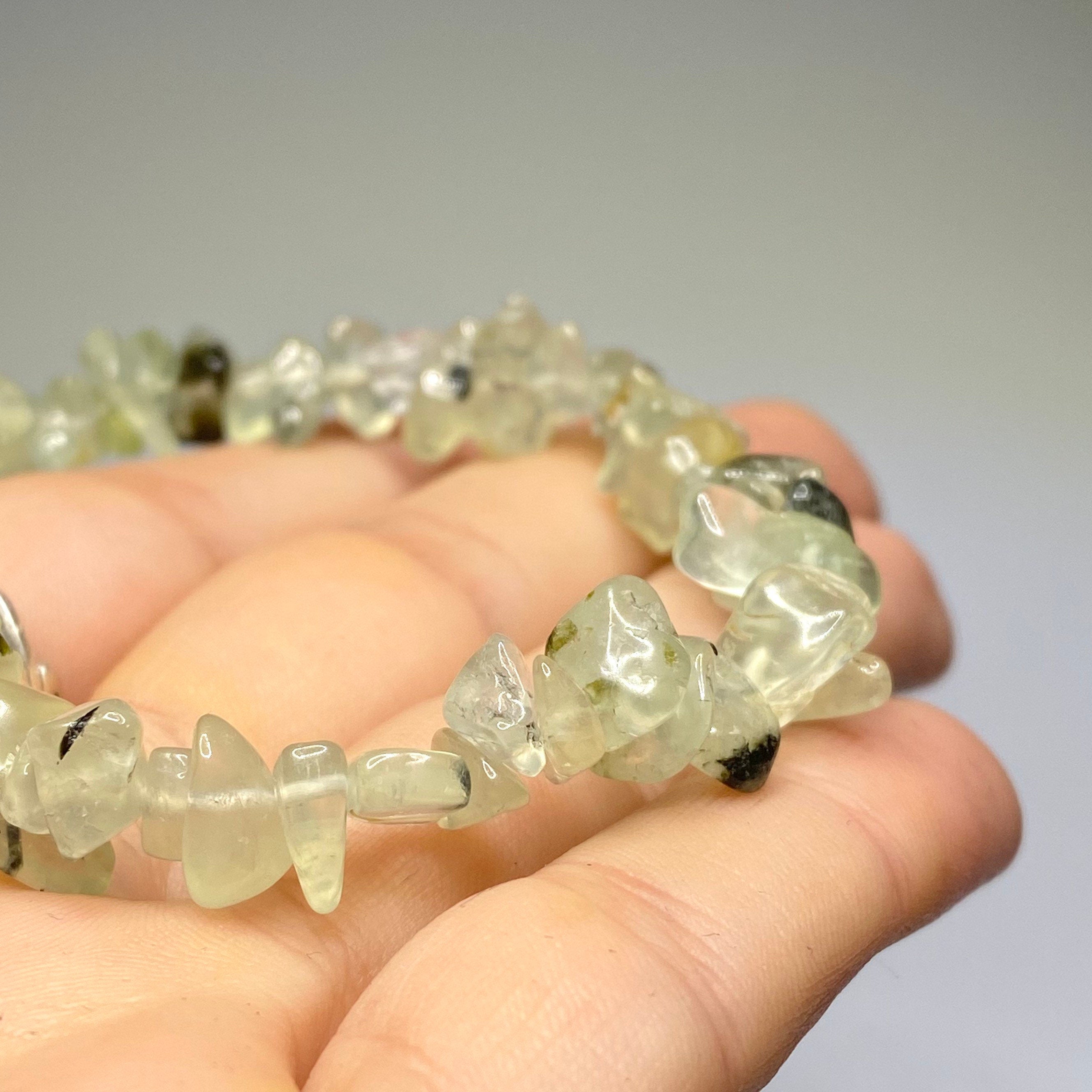 Prehnite Crystal Chip Bracelet: Handmade Gemstone Beaded Bracelet