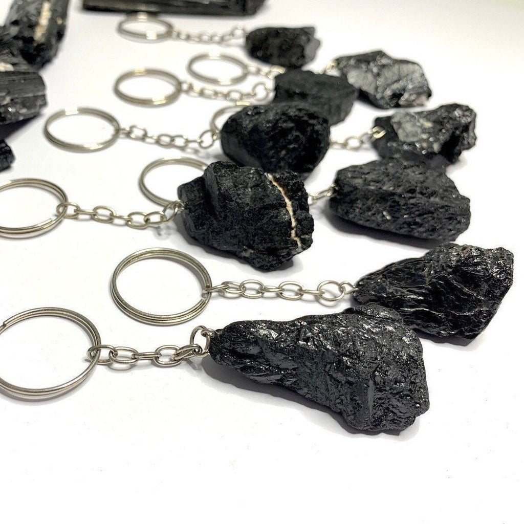 Raw Black Tourmaline Crystal Keychain - Protection Stone