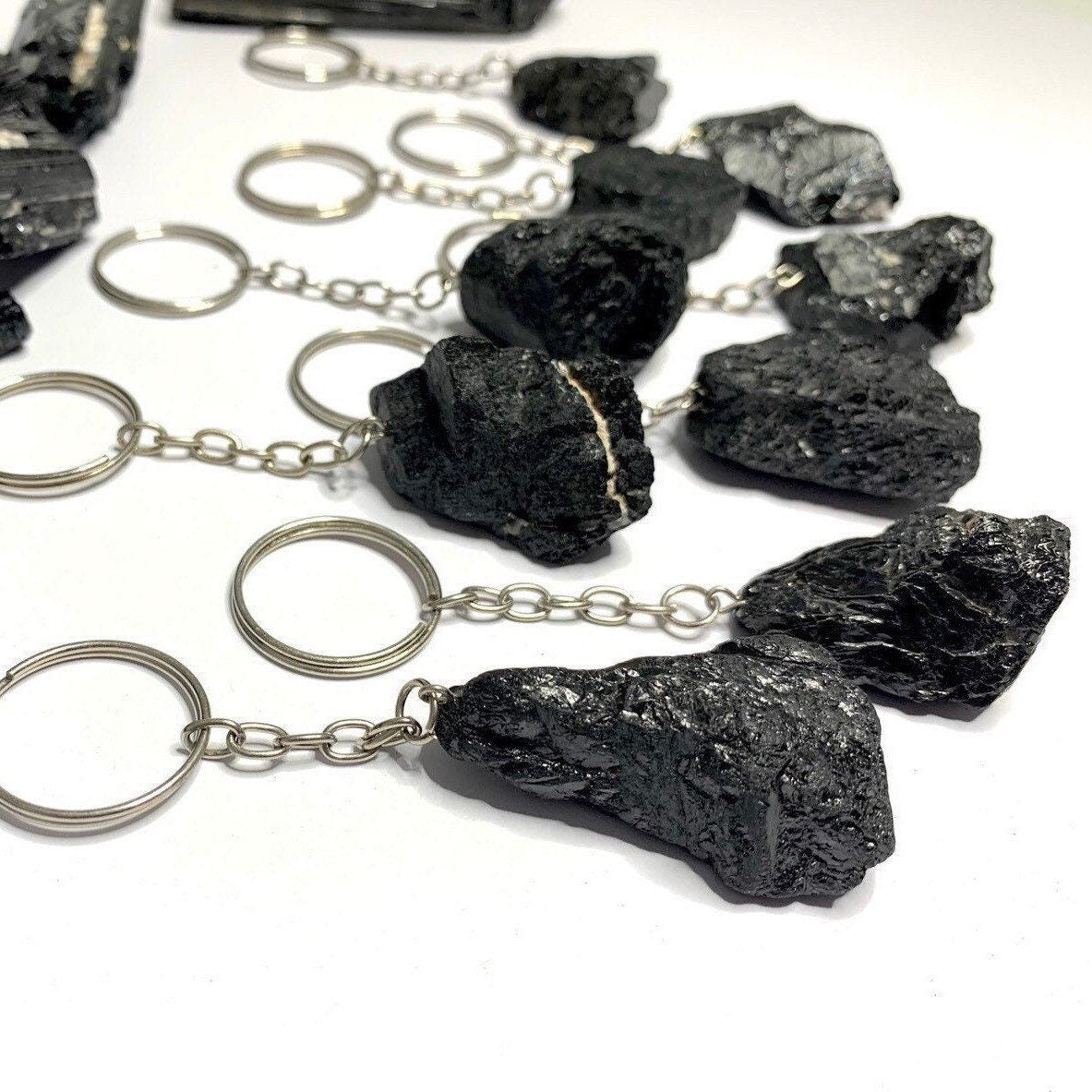 Raw Black Tourmaline Crystal Keychain - Protection Stone