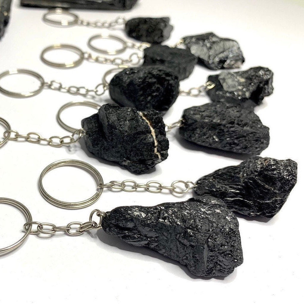 Raw Black Tourmaline Crystal Keychain - Protection Stone