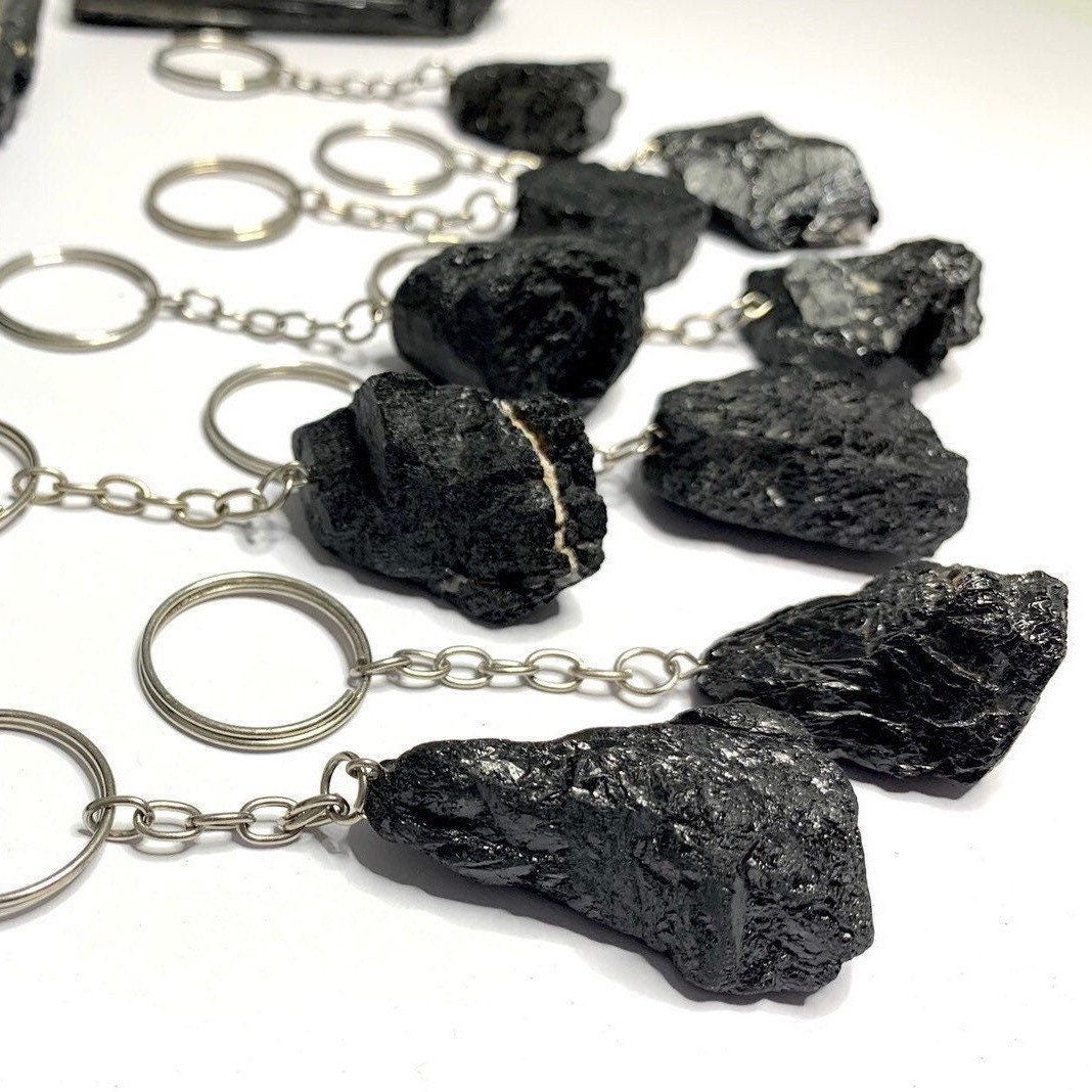 Raw Black Tourmaline Crystal Keychain - Protection Stone