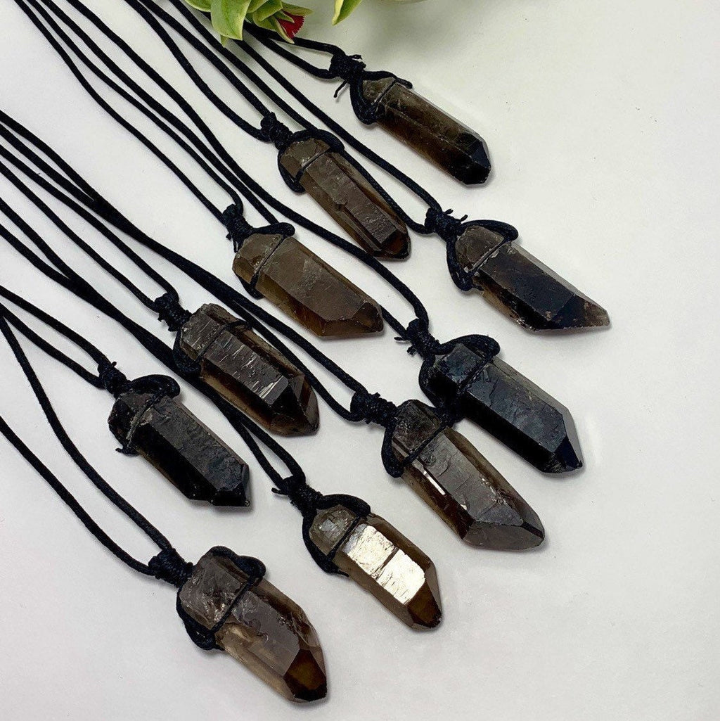 Smoky Quartz Point Necklace: Crystal Cord Pendant