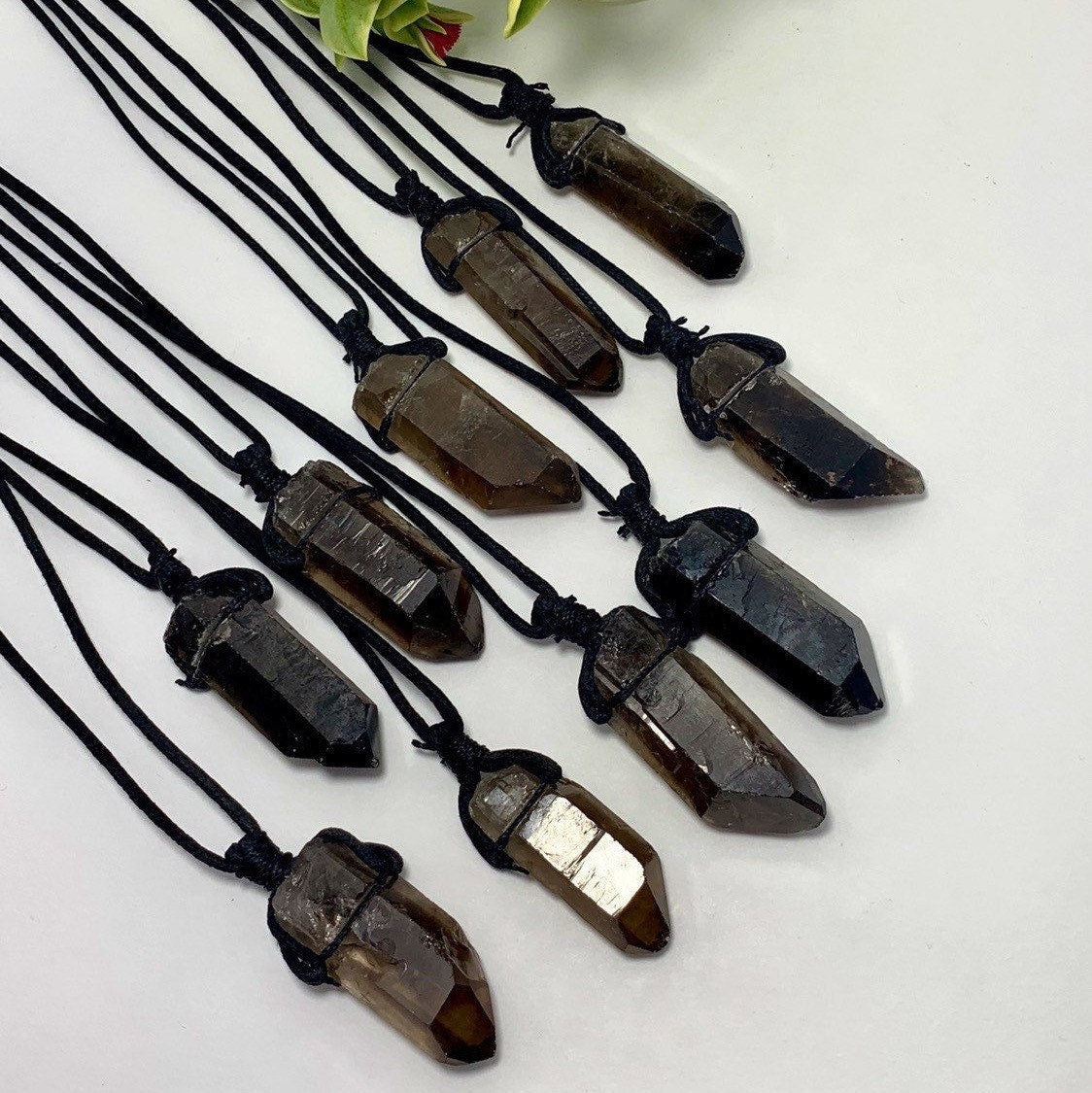 Smoky Quartz Point Necklace: Crystal Cord Pendant