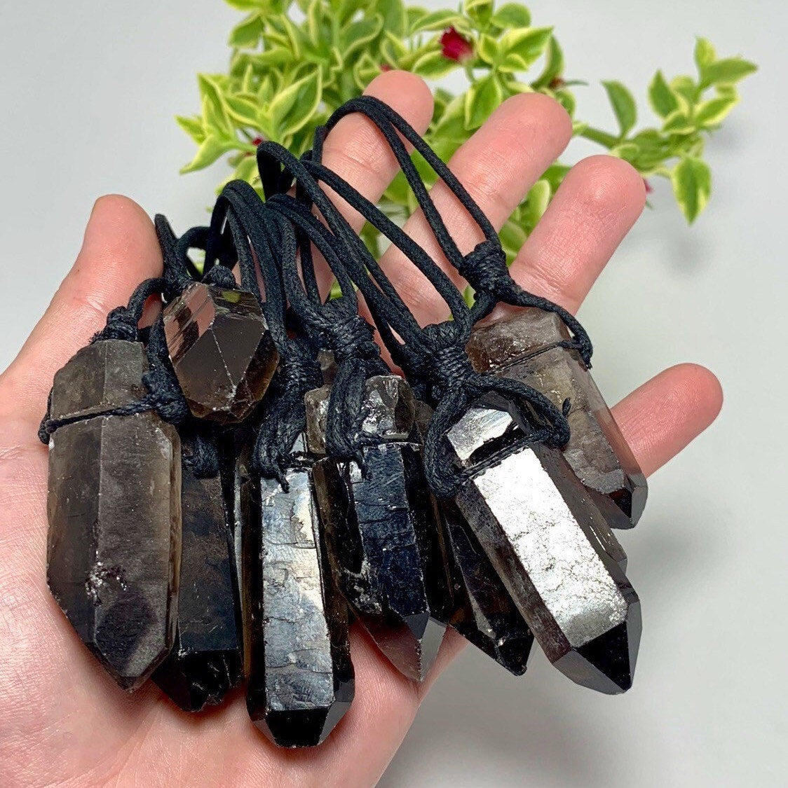 Smoky Quartz Point Necklace: Crystal Cord Pendant