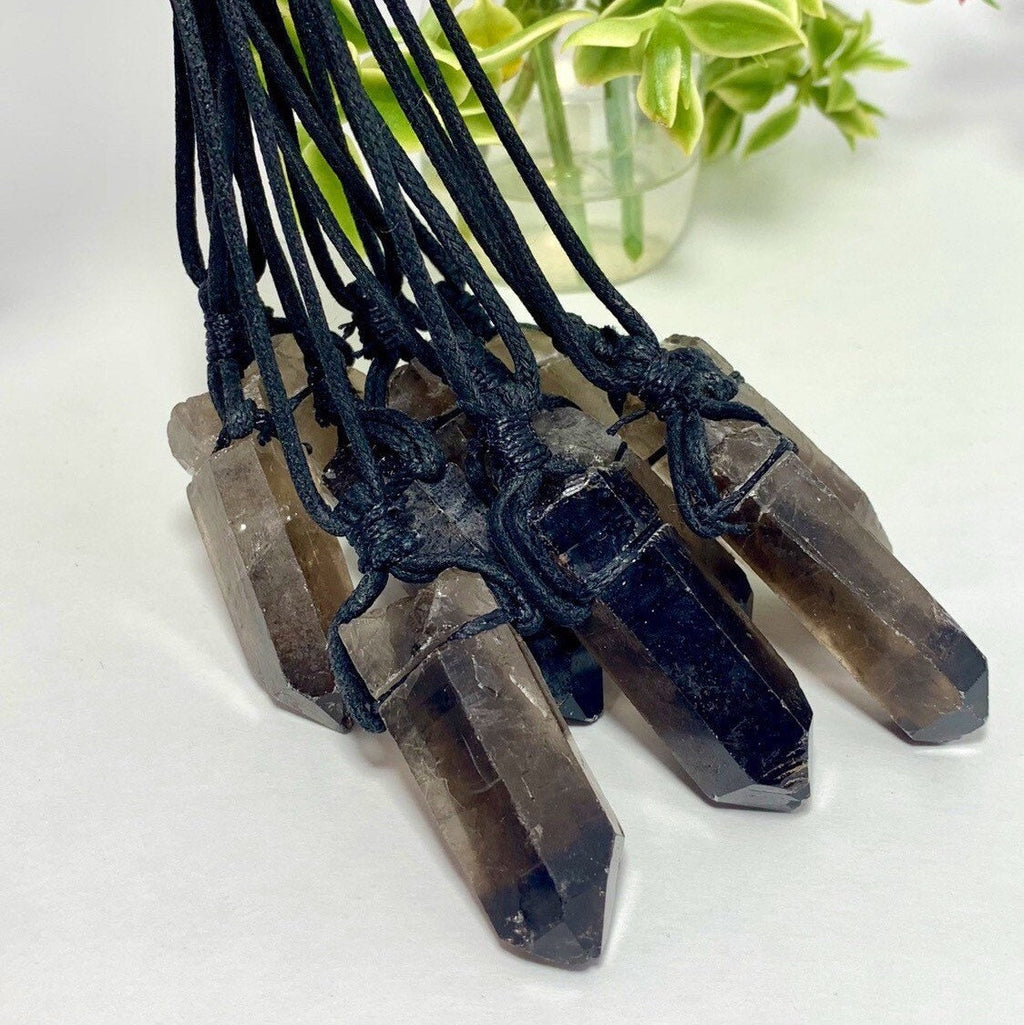 Smoky Quartz Point Necklace: Crystal Cord Pendant