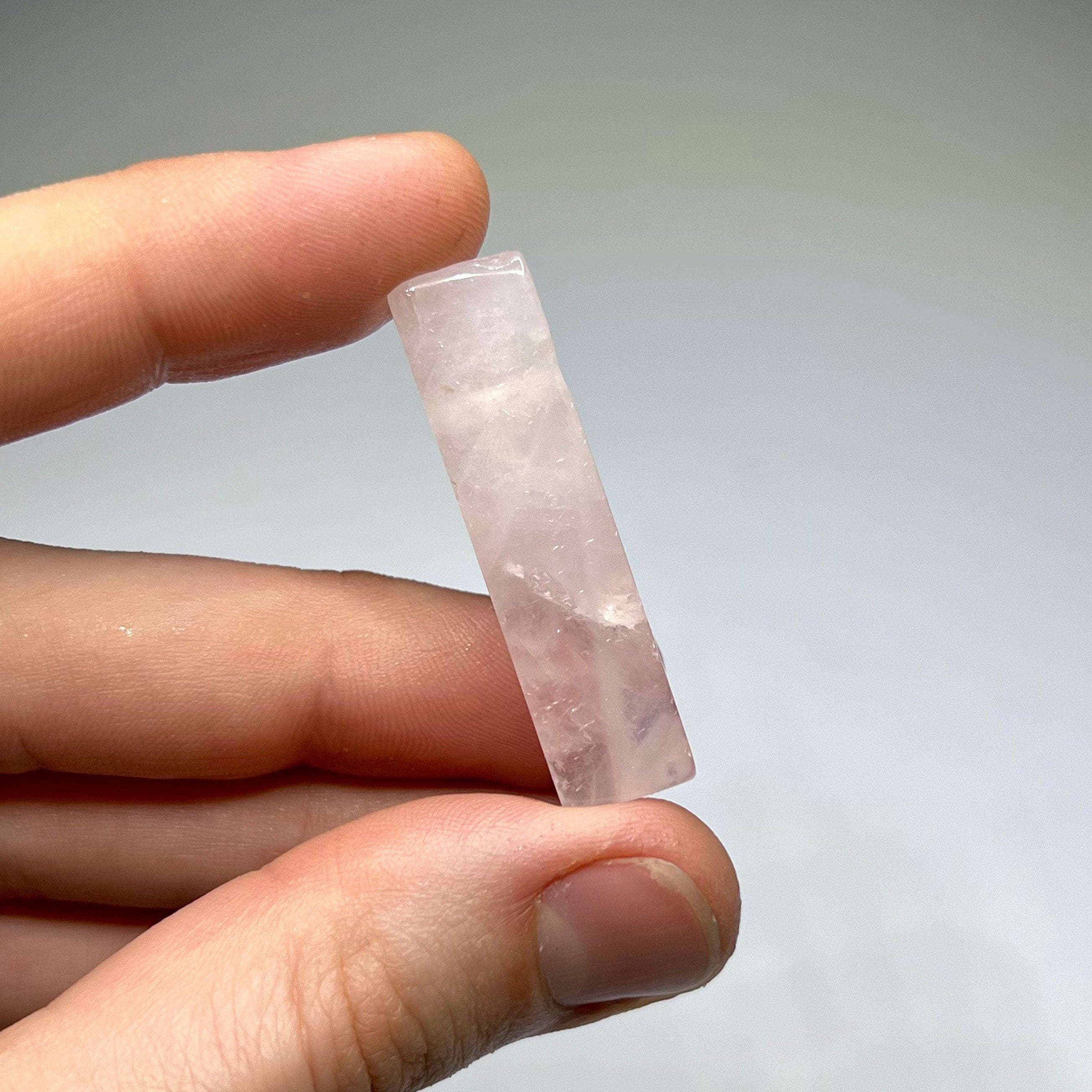 Rose Quartz Pendant Necklace: Rectangle Crystal on Adjustable Black Cord