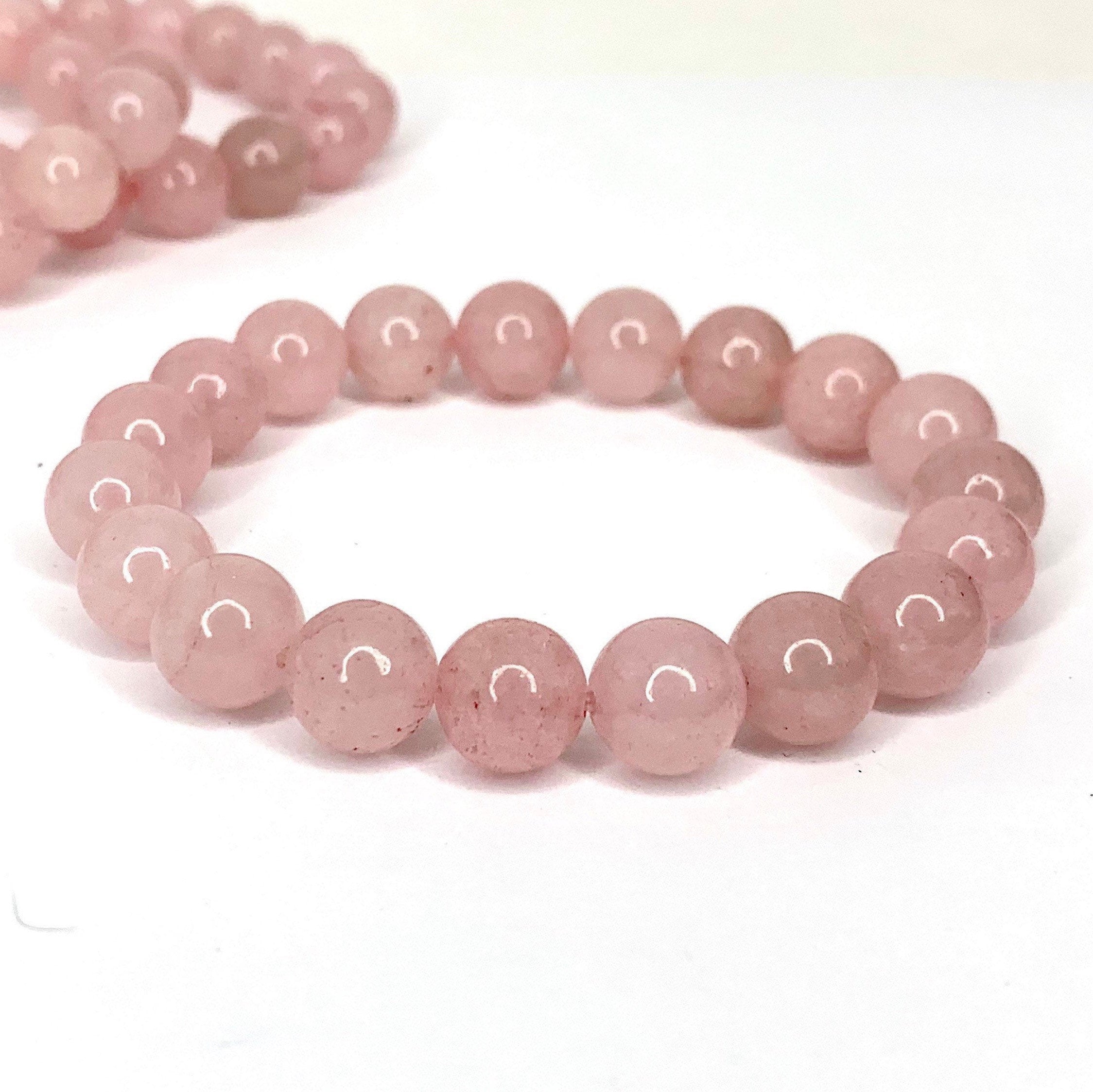 Rose Quartz Crystal Bracelet: 8mm Gemstone Beaded Stretch Bracelet