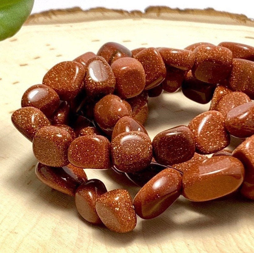 Goldstone Crystal Bracelet: Handmade Tumbled Stone Beaded Bracelet