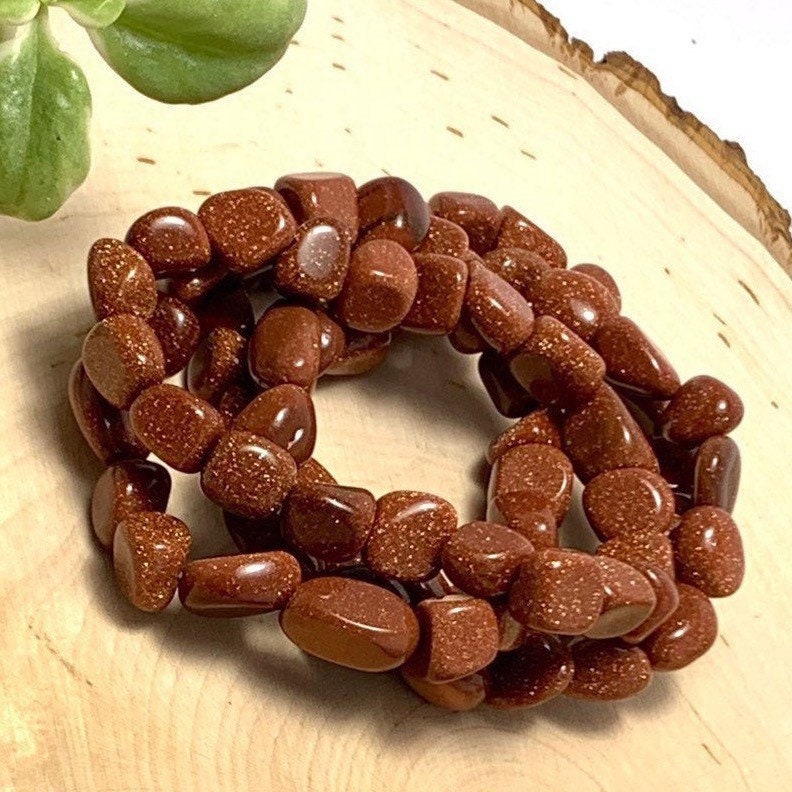 Goldstone Crystal Bracelet: Handmade Tumbled Stone Beaded Bracelet