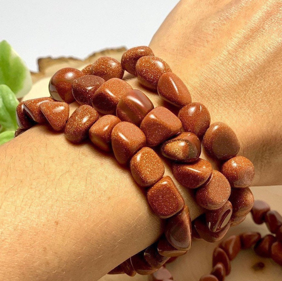 Goldstone Crystal Bracelet: Handmade Tumbled Stone Beaded Bracelet