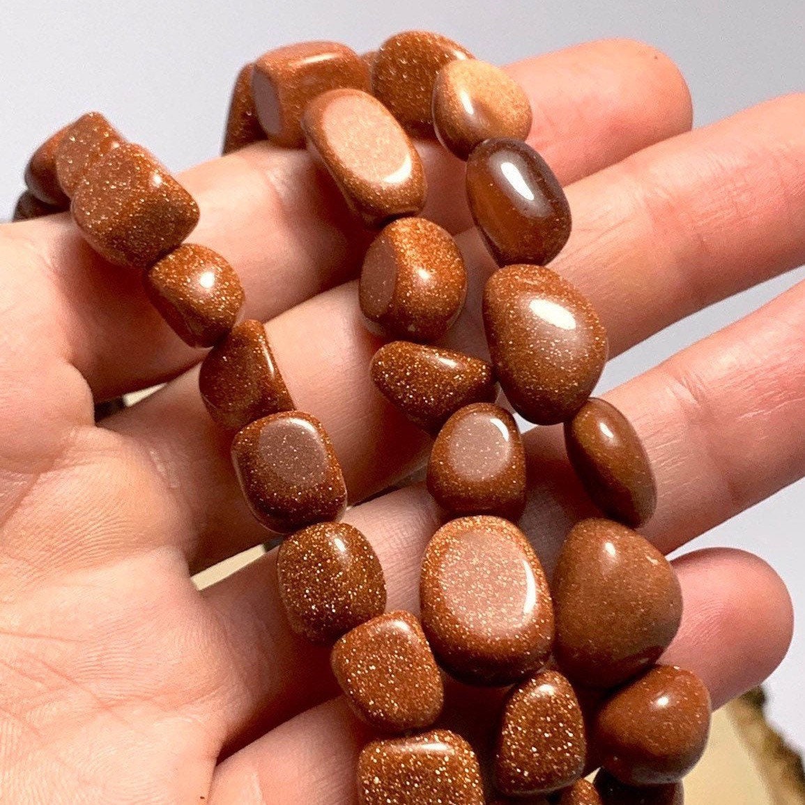 Goldstone Crystal Bracelet: Handmade Tumbled Stone Beaded Bracelet
