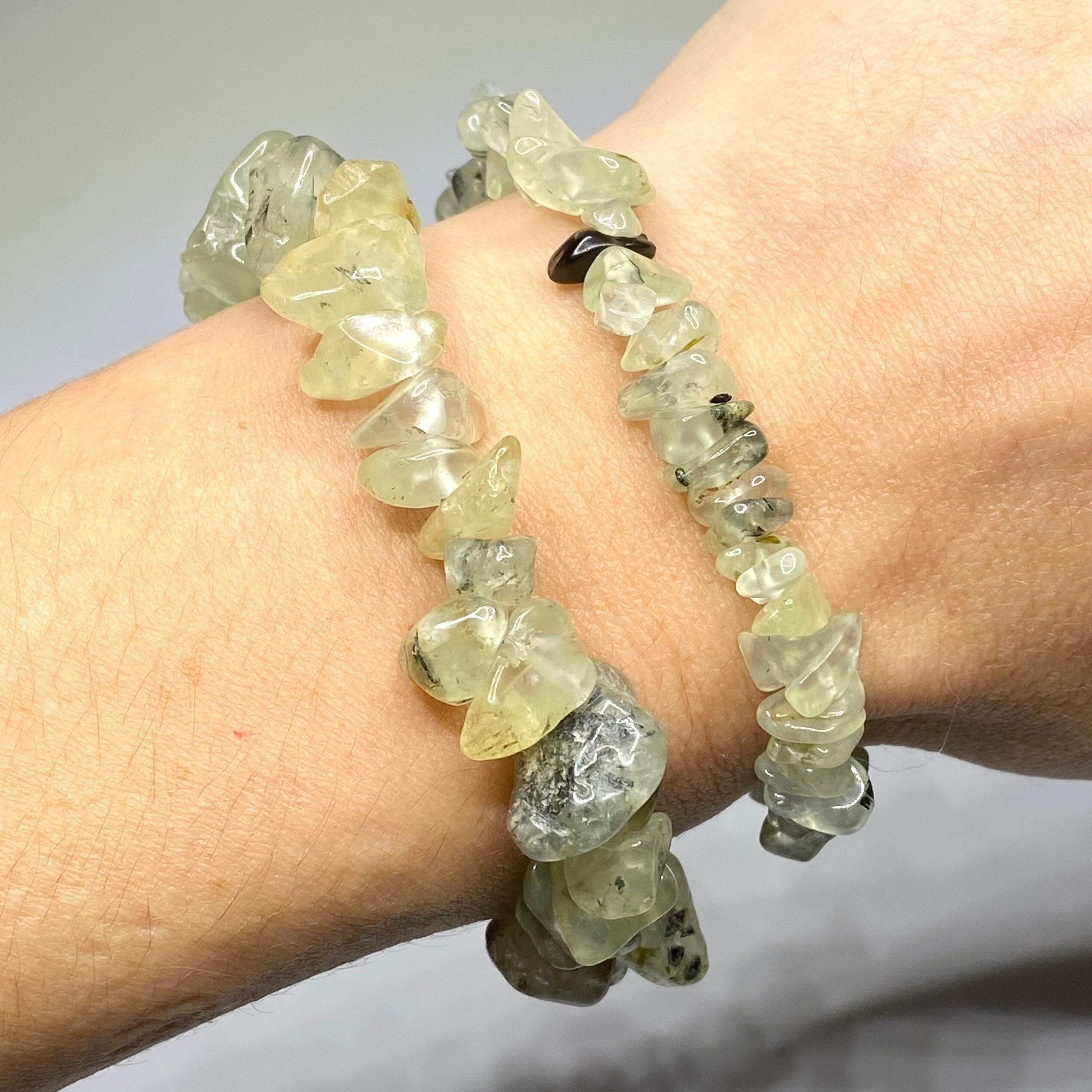 Prehnite Crystal Chip Bracelet: Handmade Gemstone Beaded Bracelet