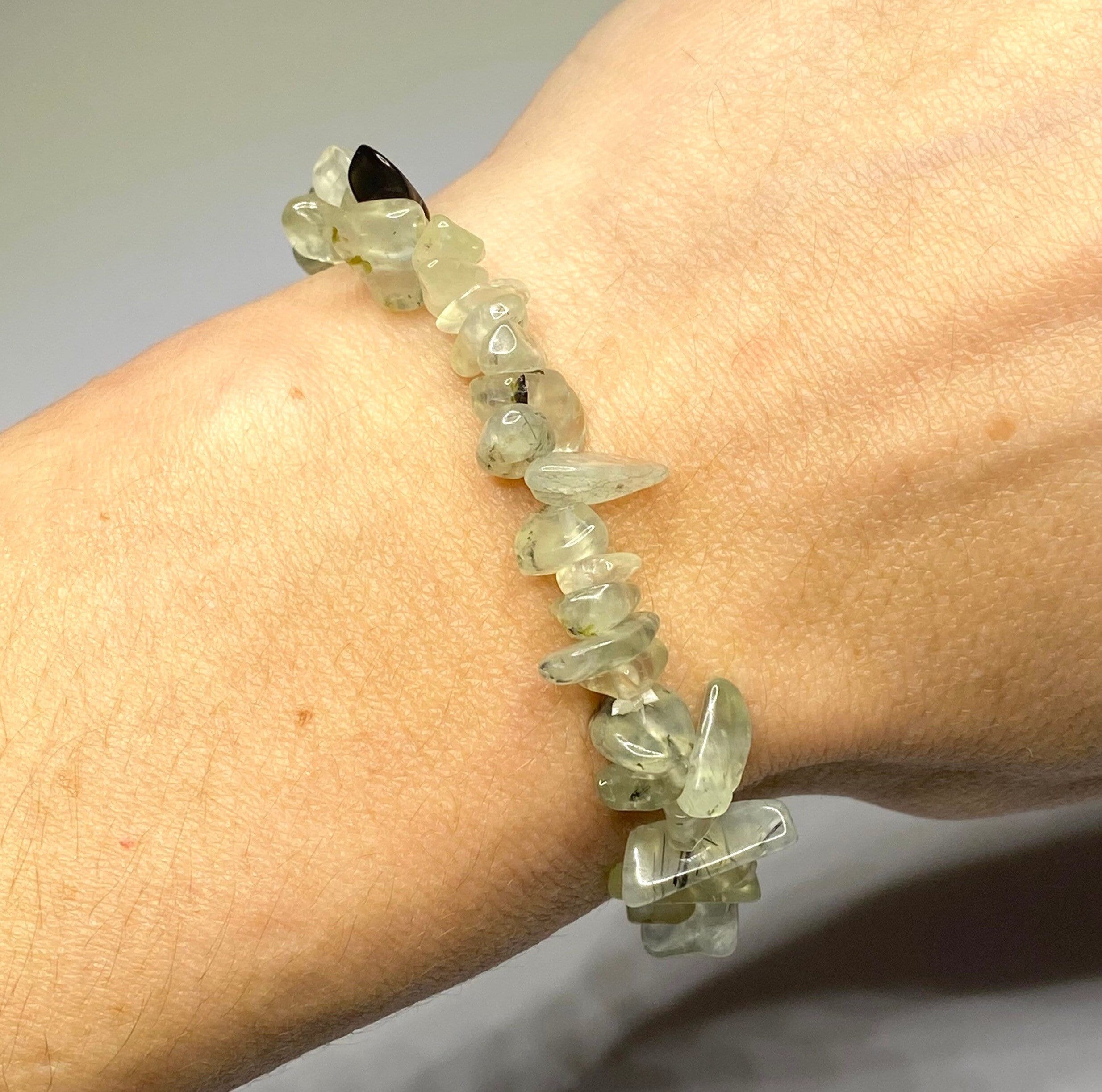 Prehnite Crystal Chip Bracelet: Handmade Gemstone Beaded Bracelet