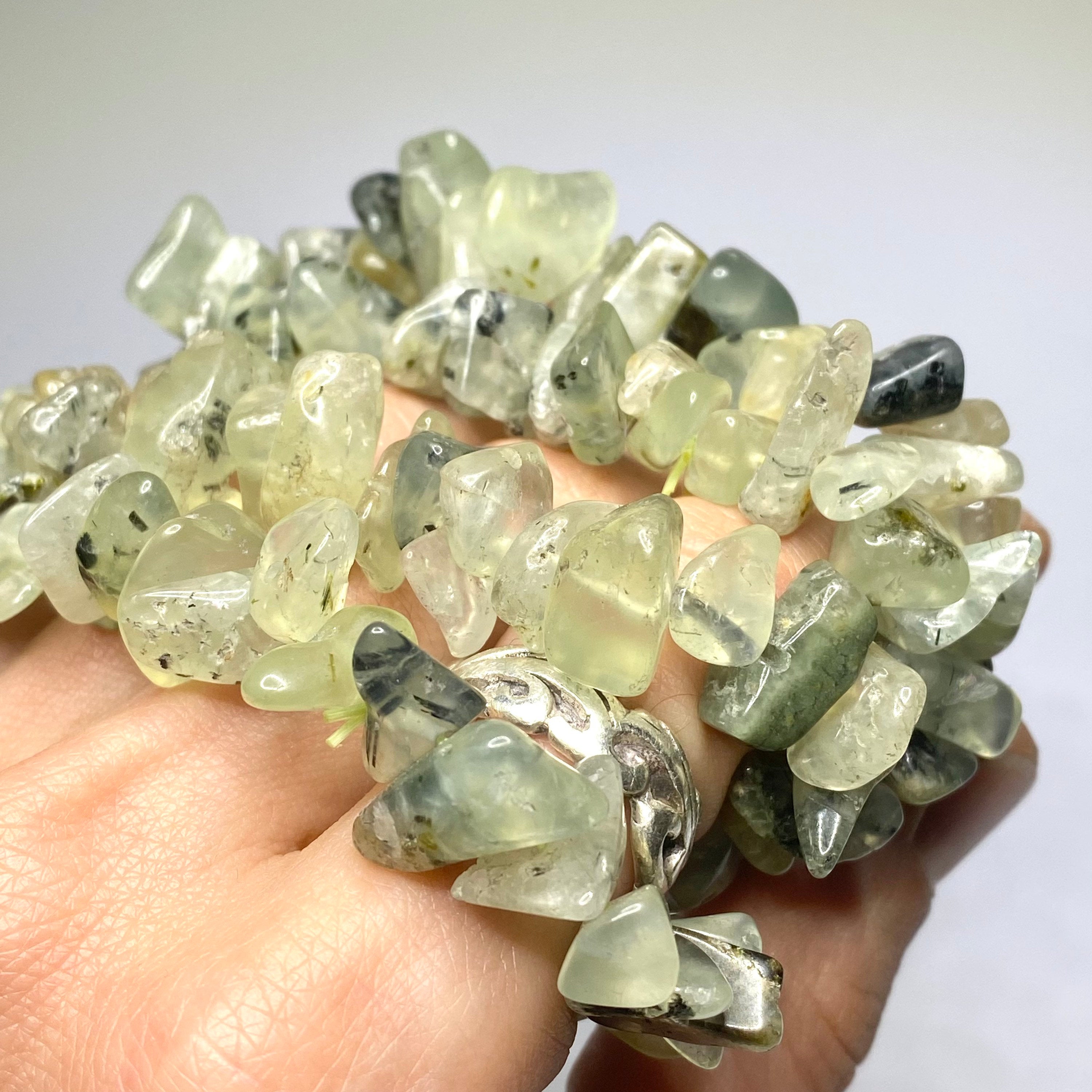 Prehnite Crystal Chip Bracelet: Handmade Gemstone Beaded Bracelet