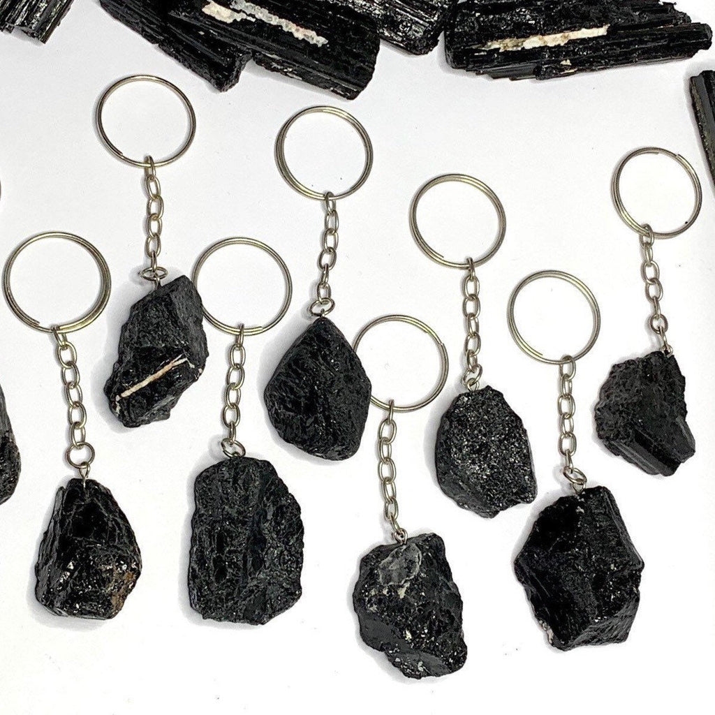 Raw Black Tourmaline Crystal Keychain - Protection Stone