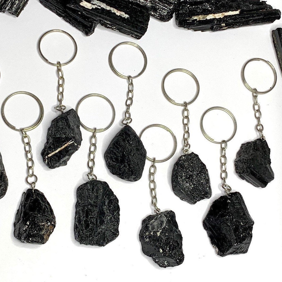 Raw Black Tourmaline Crystal Keychain - Protection Stone