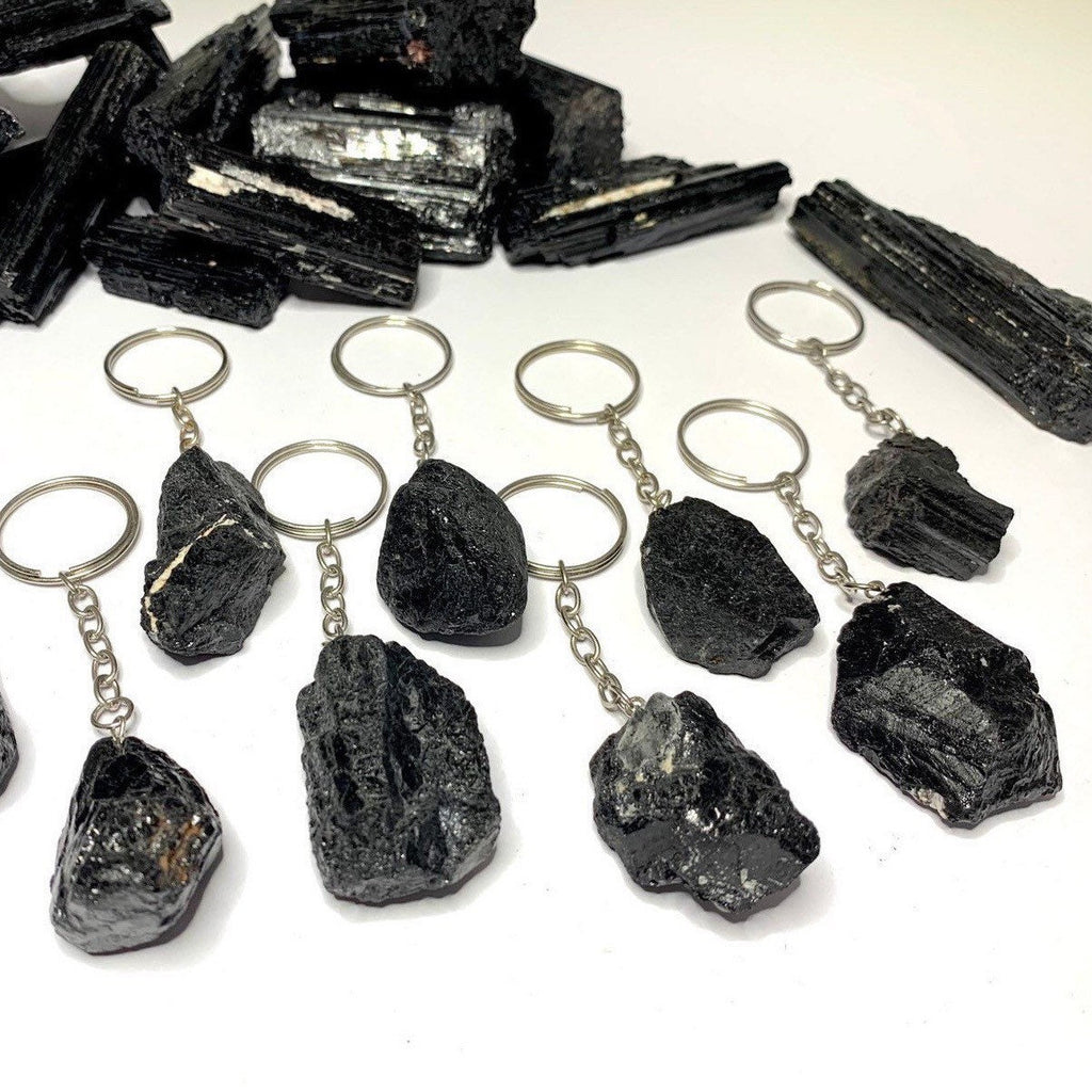 Raw Black Tourmaline Crystal Keychain - Protection Stone